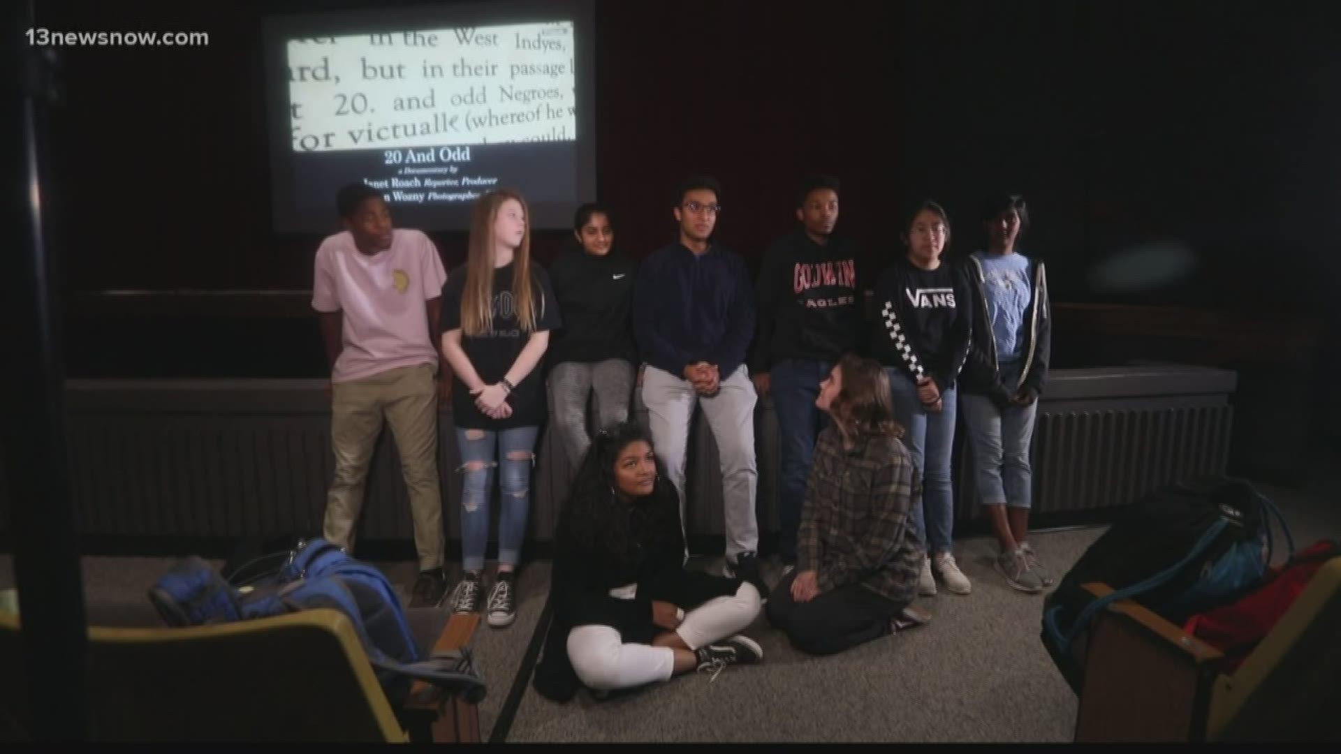 Local high school students watched the 13News Now documentary 20 and Odd about the first Africans in English North America.