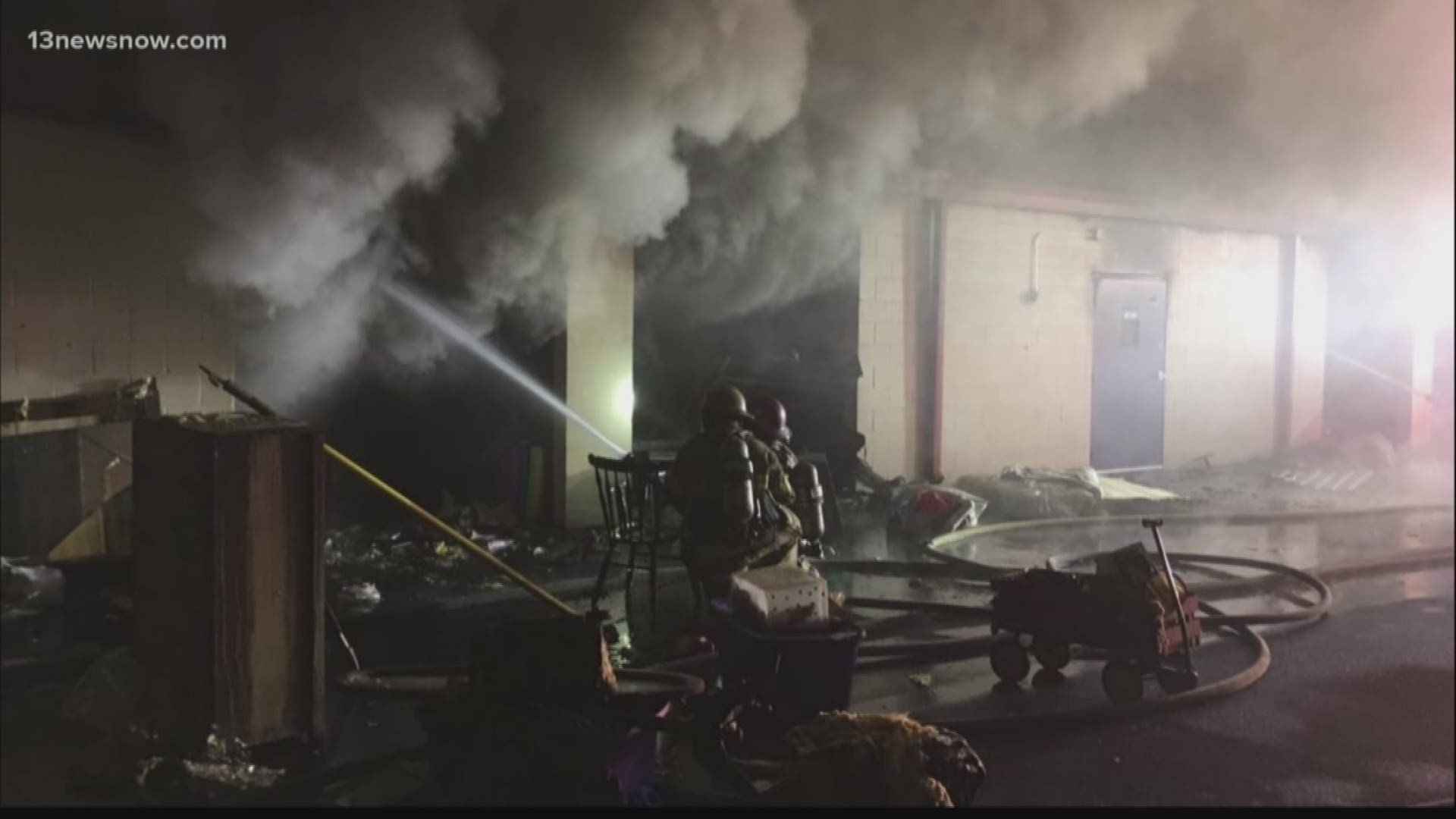 Chesapeake firefighter injured while fighting structure fire at storage facility.