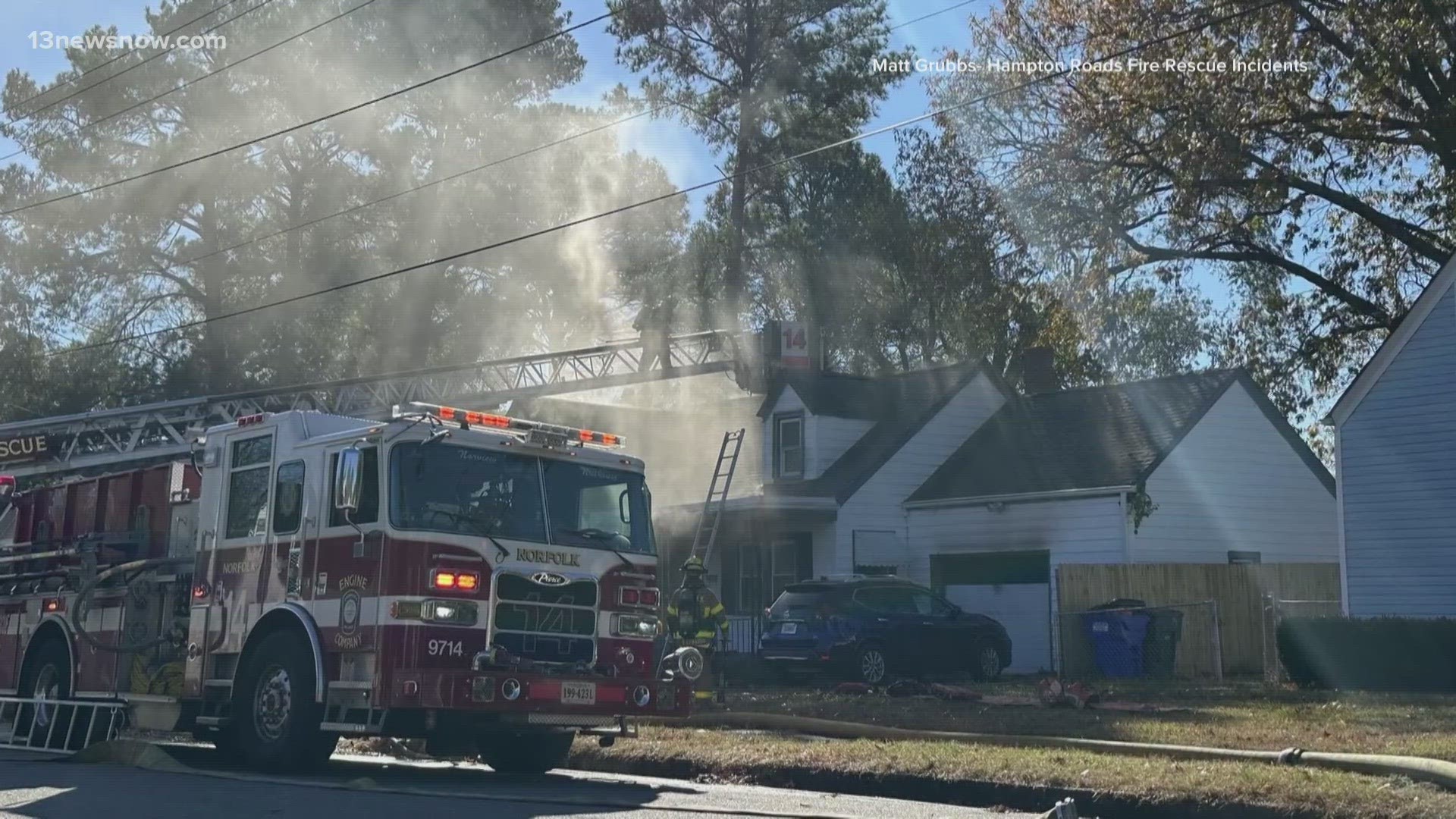 ​A spokesperson for Norfolk Fire-Rescue says that the fire started around 12:30 p.m. When they arrived they saw smoke coming from the roof of the home.