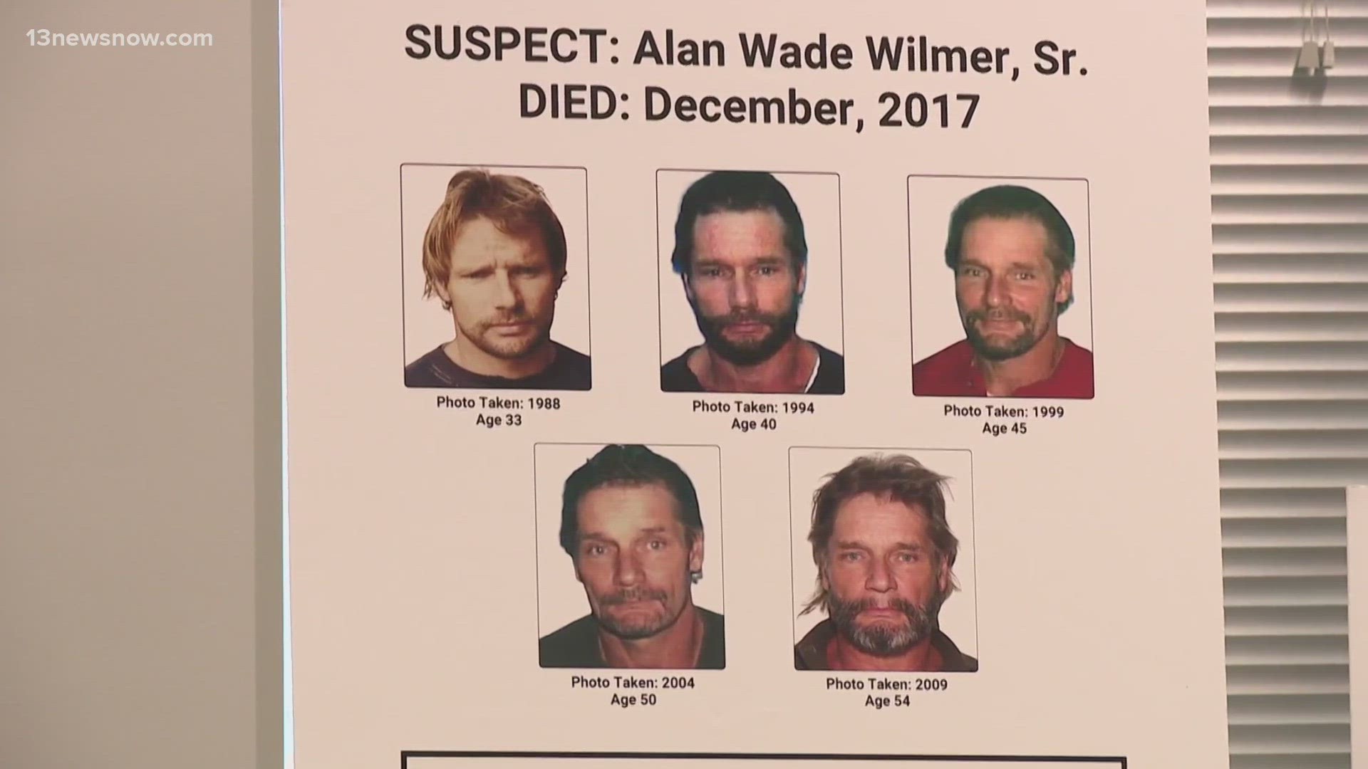 Authorities said Alan Wilmer Sr., who died in 2017, was responsible for the deaths of David Knobling and Robin Edwards in 1987, as well as a 1989 murder in Hampton.