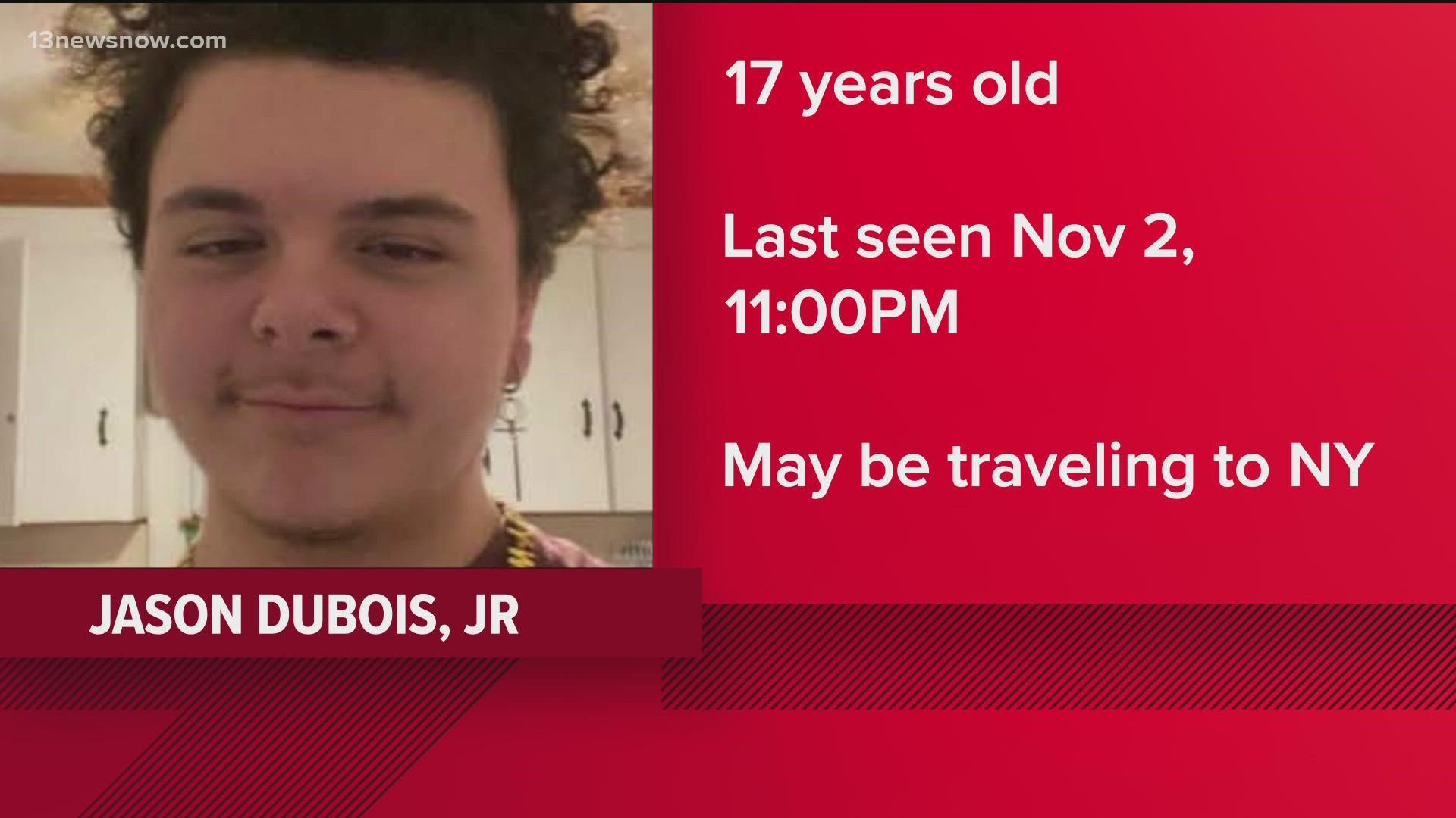 17-year-old Jason Dubois, Jr. is 5'10", weighs about 190 lbs and has black hair and brown eyes. He's likely driving a car, but he doesn't have a cell phone.