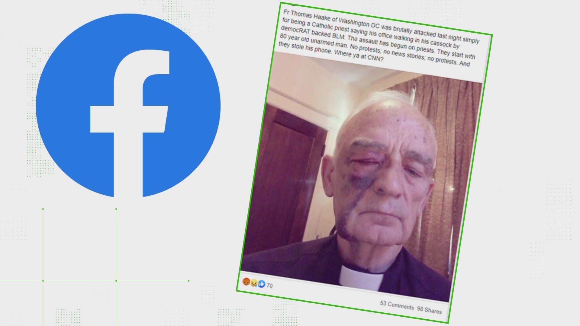 A photo of a man with a swollen right eye, identified by the Archdioceses of Washington as Father Thomas Haake, went viral. Here's what we've verified.