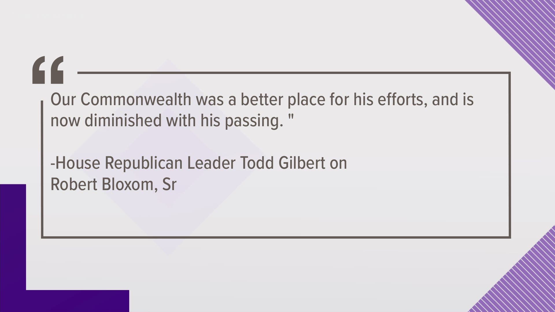 Former Newport News Delegate Mamye BaCote, 81, and former Eastern Shore Del. Robert Bloxom Sr., 83, both passed away and were both very influential in VA.