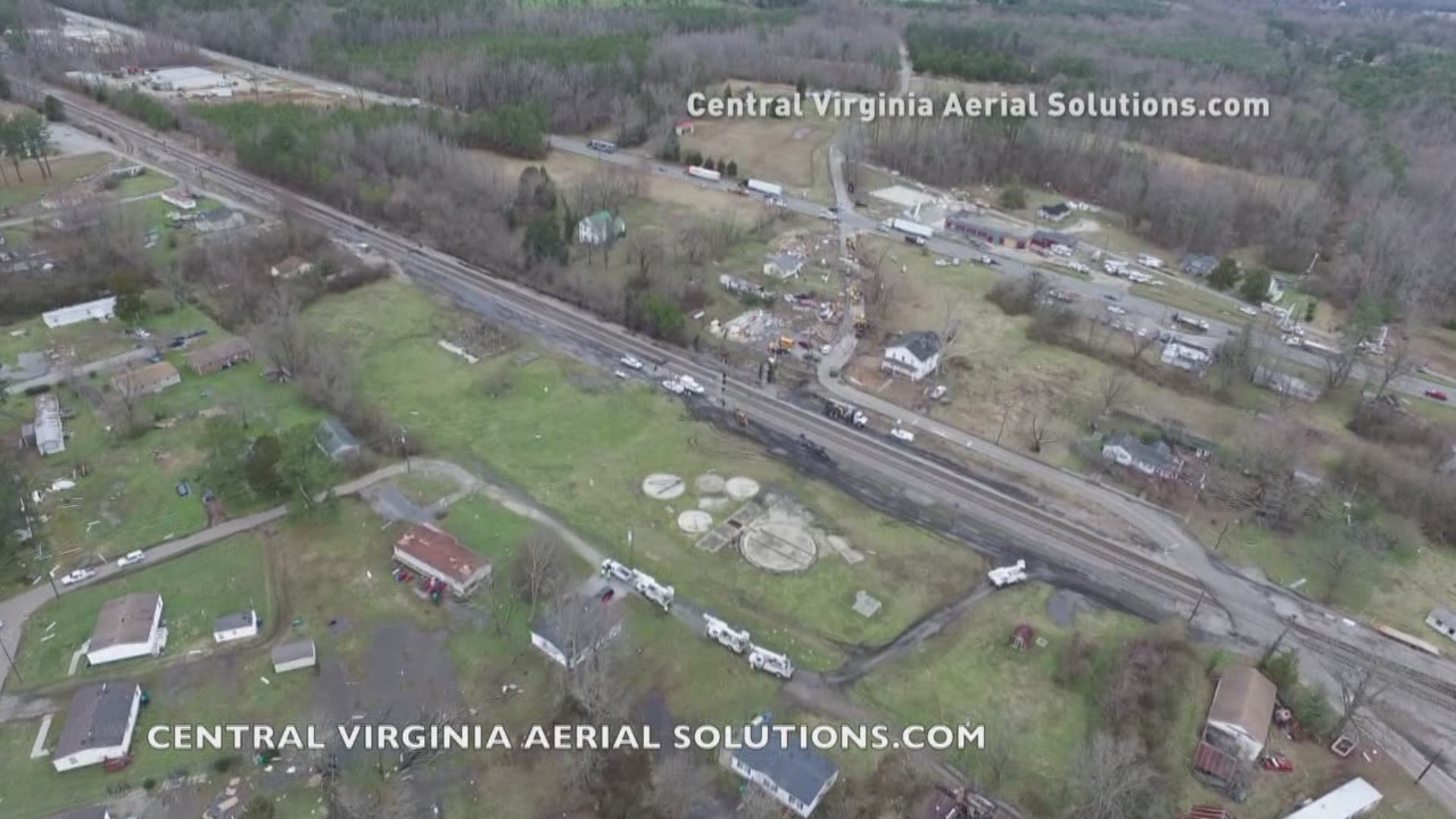 Drone video of tornado damage in Waverly, Va.