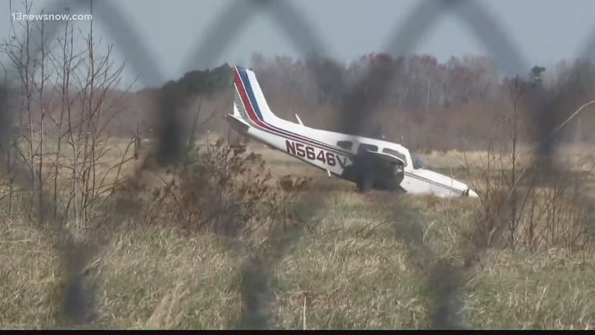 A small plane skidded off a runway at Chesapeake Regional Airport