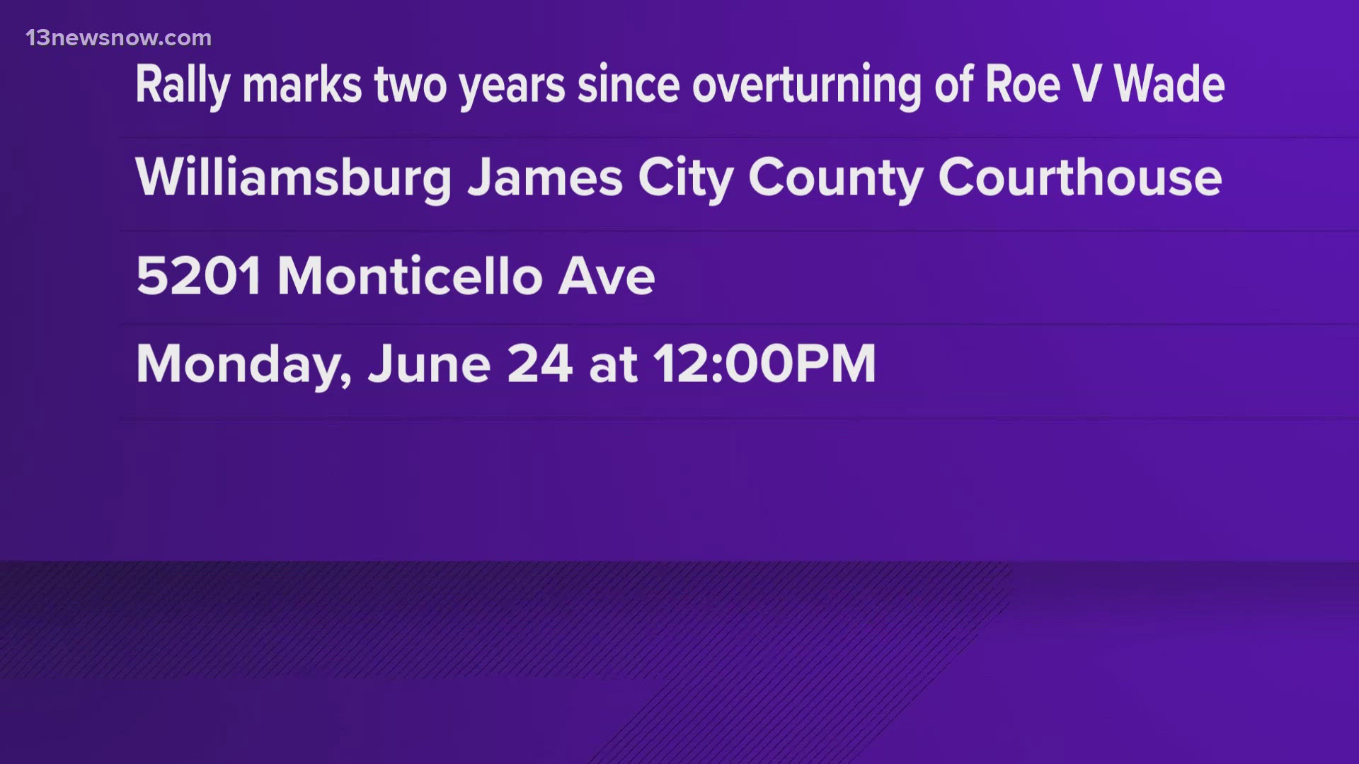 Tomorrow at noon, a rally will be held outside of the Williamsburg James City County Courthouse.