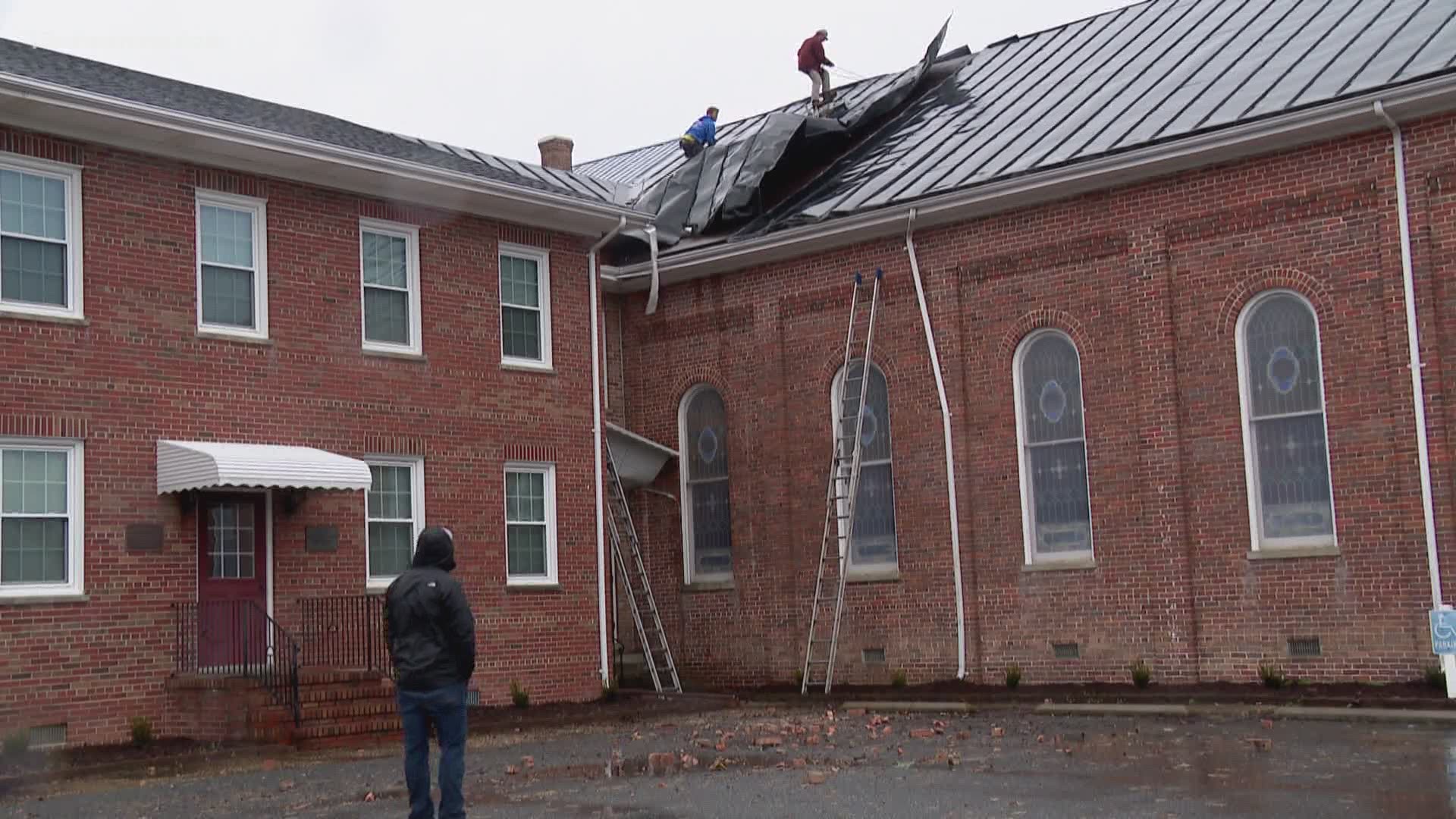 The tornado caused damage to Colosse Baptist Church and a barn on Rhodes Drive. The Isle of Wight County Sheriff's Office said no one was hurt.
