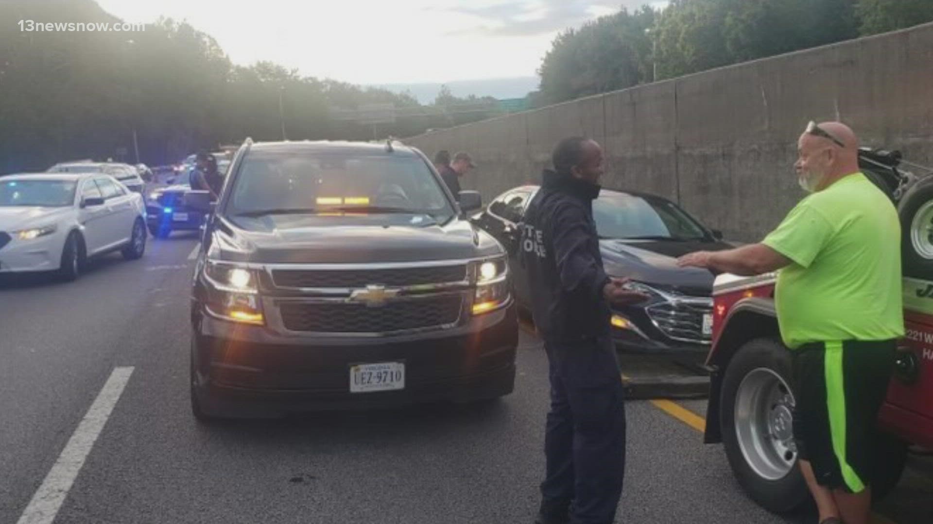 Virginia State Police said they found two men outside of a car on Interstate 64, westbound at Chesapeake Boulevard Friday. One of them was dead.