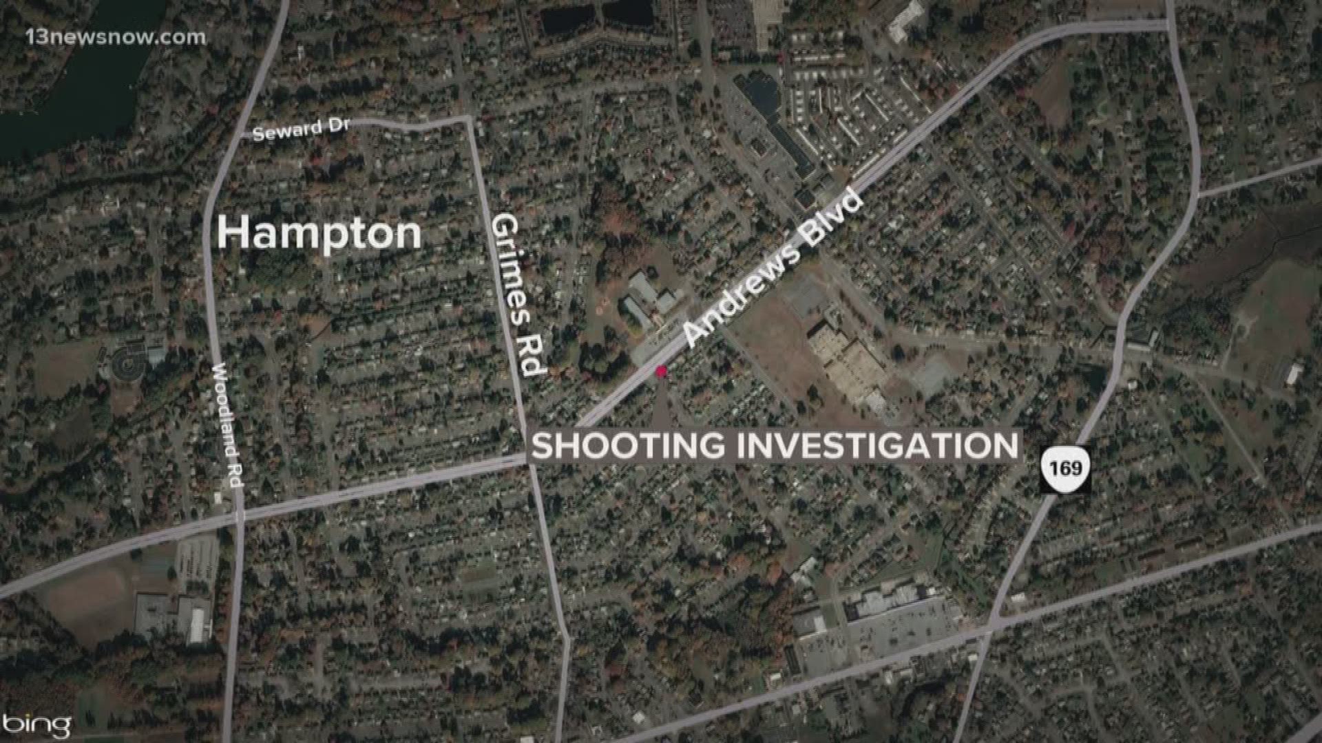 Police were called to a shooting scene on Andrews Boulevard in Hampton. The victim wasn't at the scene, but walked into a hospital later.