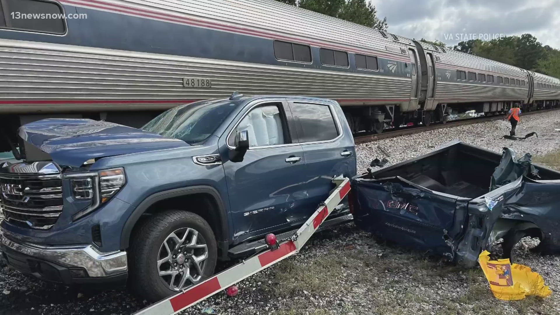 No one was injured in a crash involving an Amtrak train and a pickup truck in New Kent County.