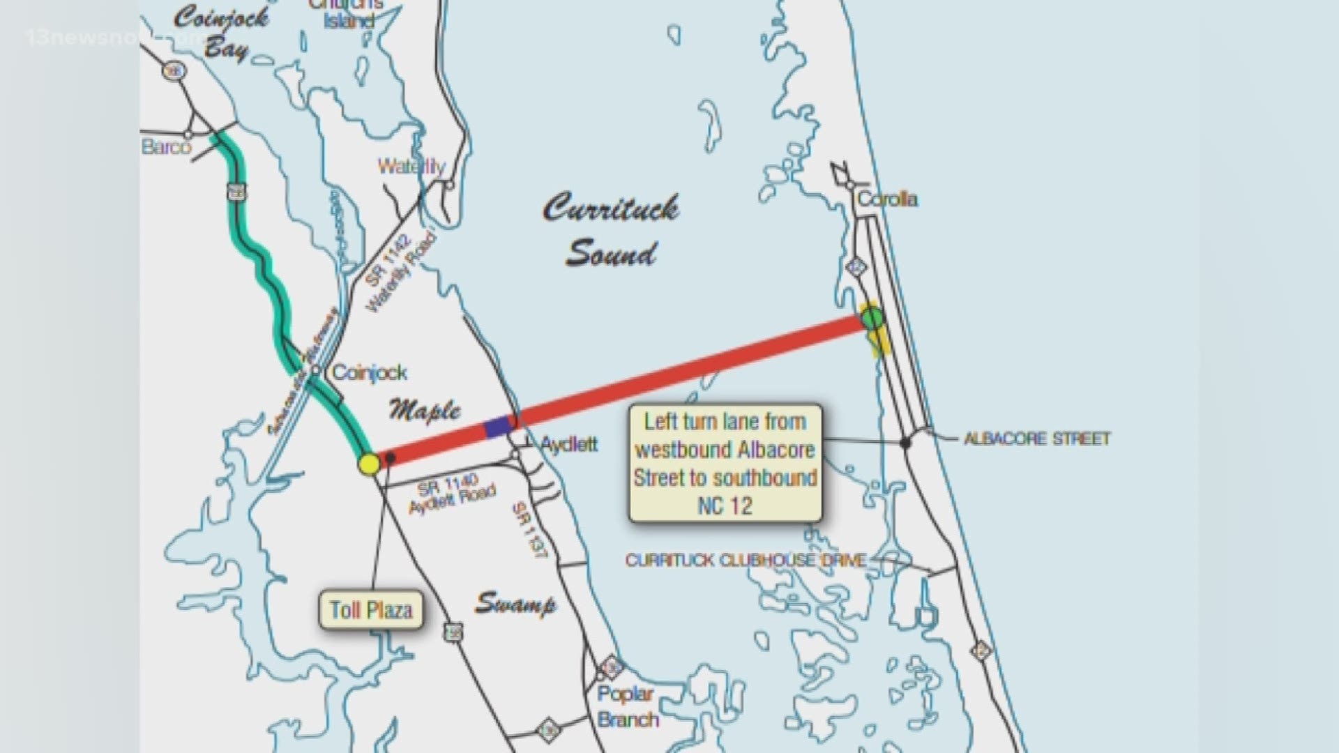 The new bridge could cut two hours off the time to drive to Corolla.