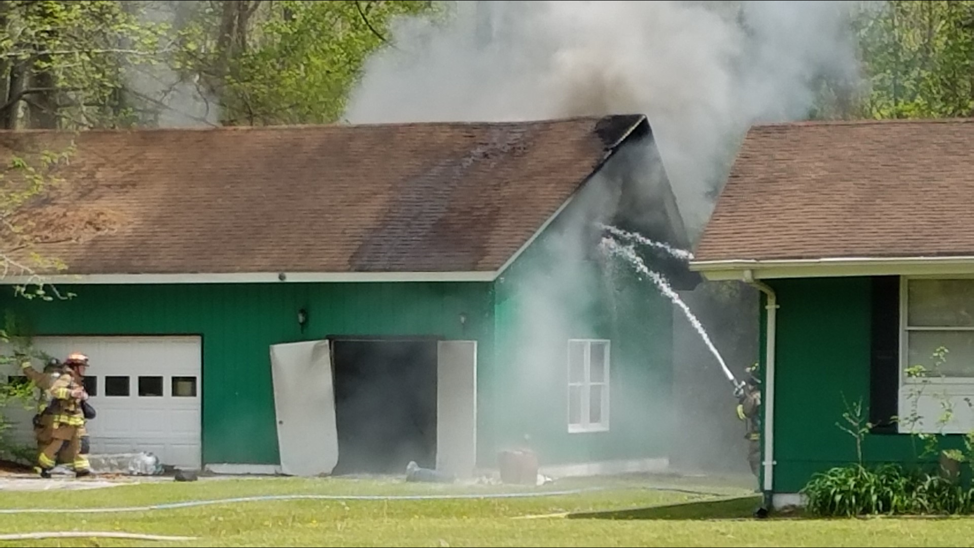 The Moyock Fire Department responds to a shed fire on Foutz Drive. Video courtesy David Wilhelm