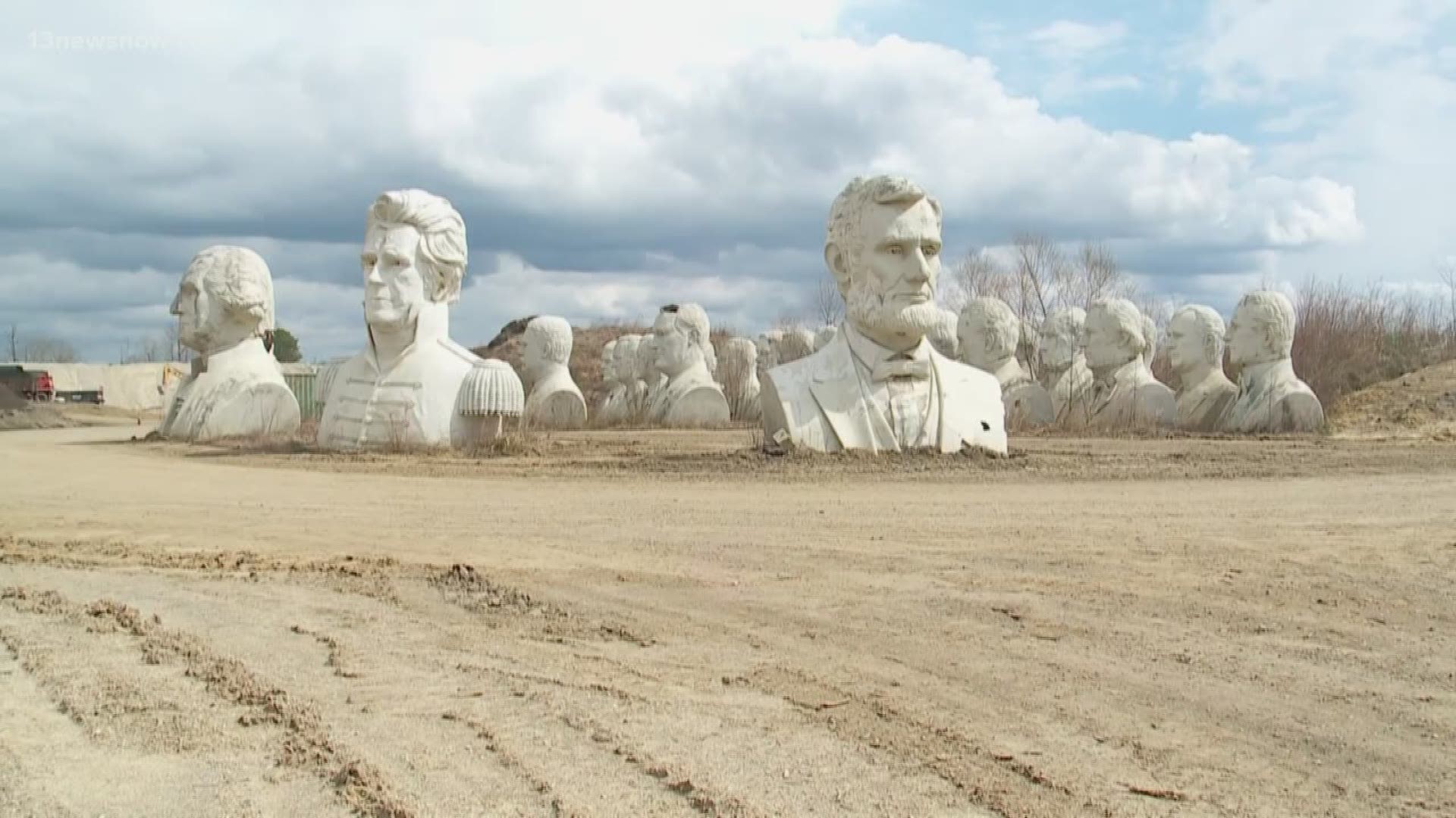 Large presidential busts once stood at a park in Williamsburg, but recently they've been crumbling in field. The owner said they might be heading to a new location for people to enjoy again.