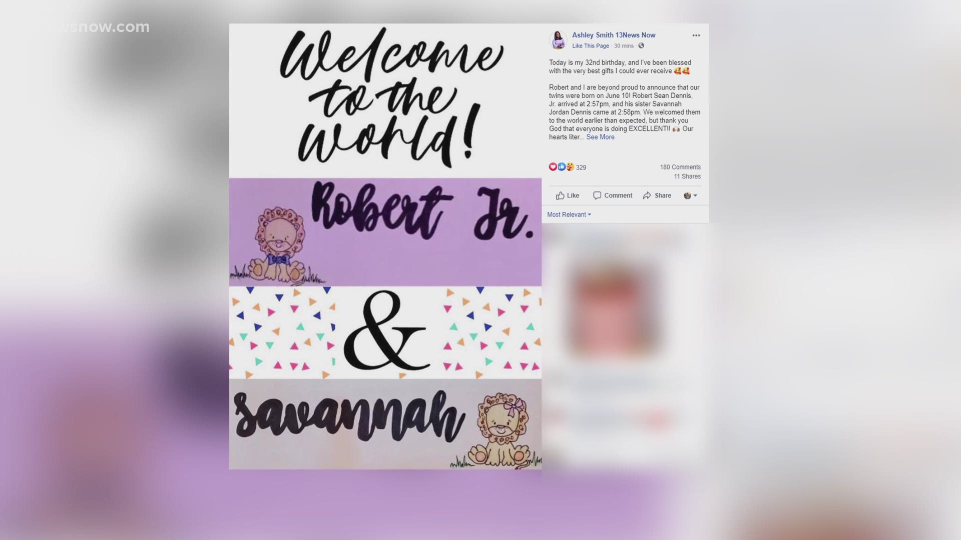 Ashley Smith welcomed her twins into the world on June 10 - first, a son named Robert Sean, Jr., and then a daughter named Savannah Jordan. Congratulations!