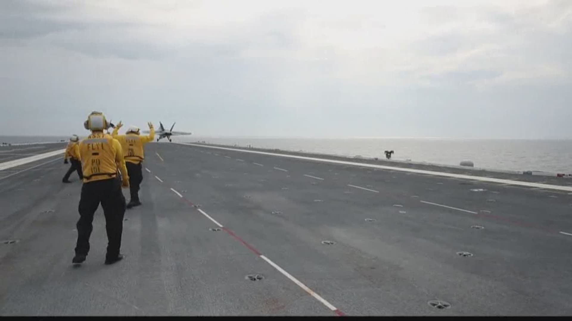 The commanding officer of USS Gerald R. Ford (CVN 78), Capt. Richard McCormack, welcomed 13News Now and other members of the media aboard the aircraft carrier on August 1.