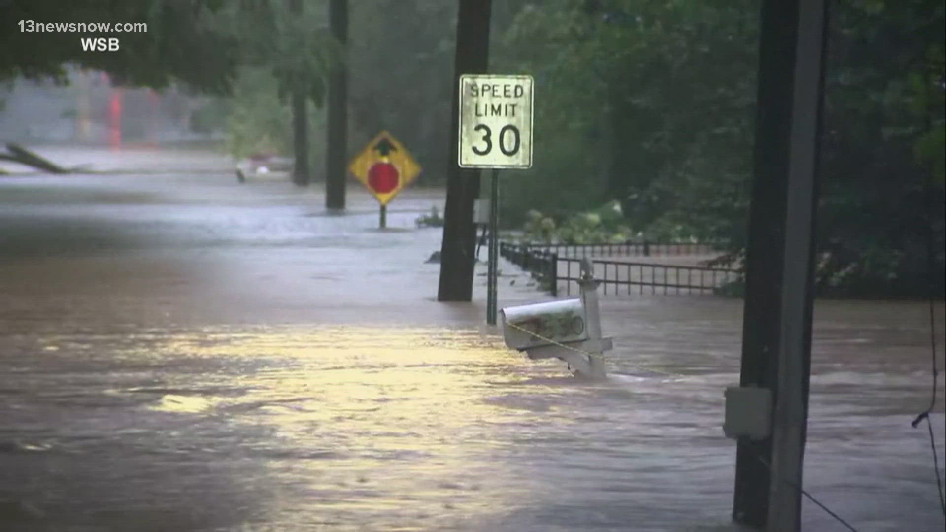 The storm weakened as it went inland, but is still packing a powerful punch as it moved across Georgia and into the Carolinas. At least 10 deaths have been reported.