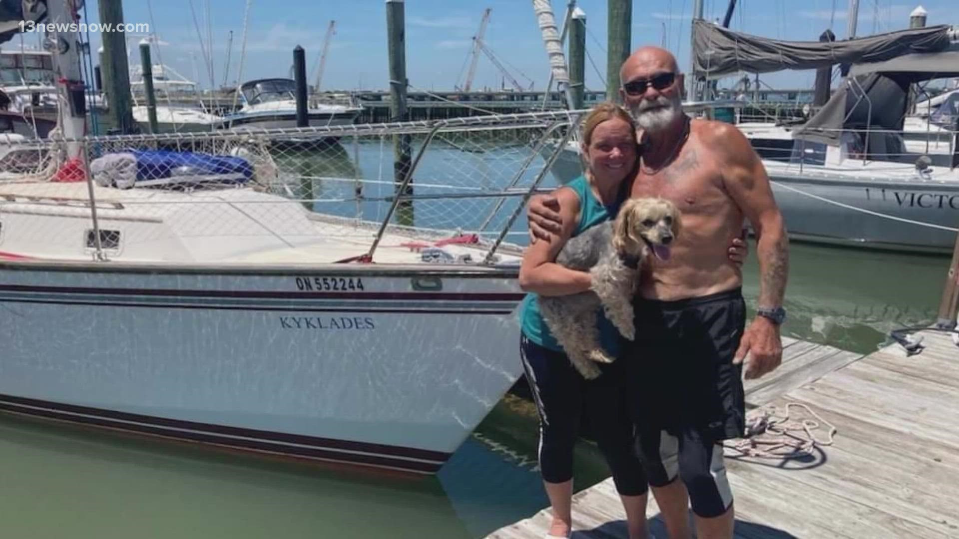 The couple was on their way to Europe when they ran into a storm that knocked out power and the navigation system on their boat.