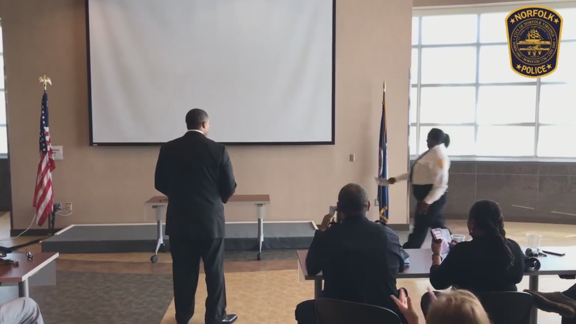Chief Larry D. Boone promoted Norfolk PD's first African-American female police Captain, Michele Naughton. This is a milestone in the 222 year history of the Norfolk Police Department. (Video from Norfolk Police Department)