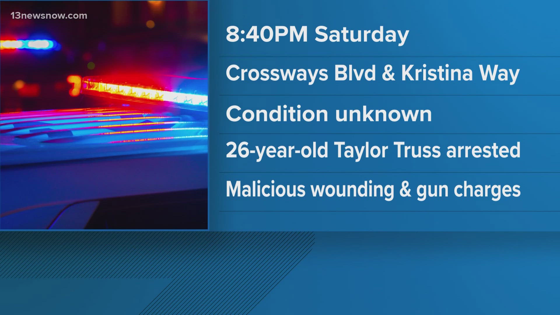 The stabbing happened near the intersection of Crossways Boulevard and Kristina Way on Saturday night.