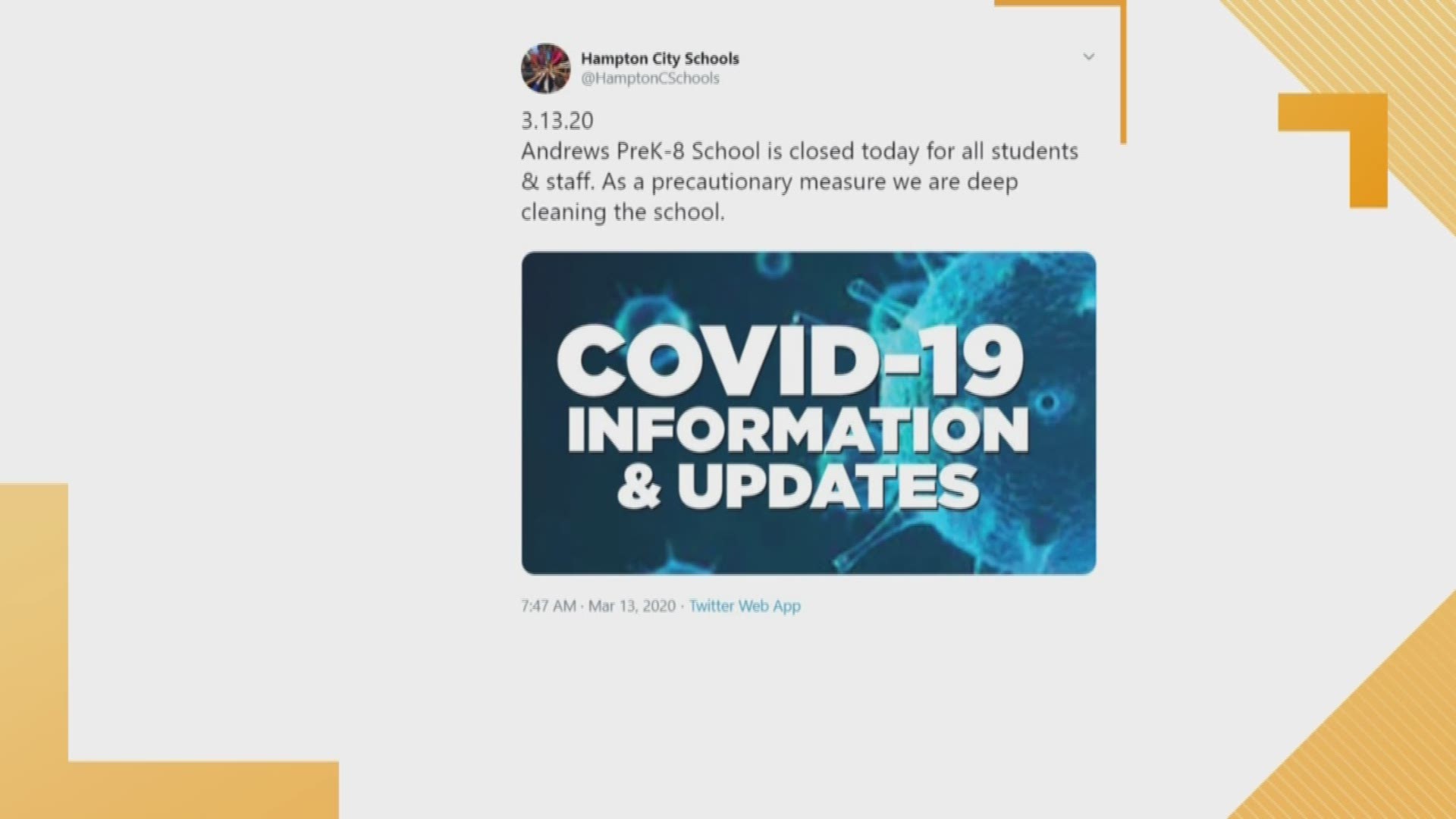 School officials say they are deep cleaning the school even though there are no confirmed cases of coronavirus in Hampton yet.