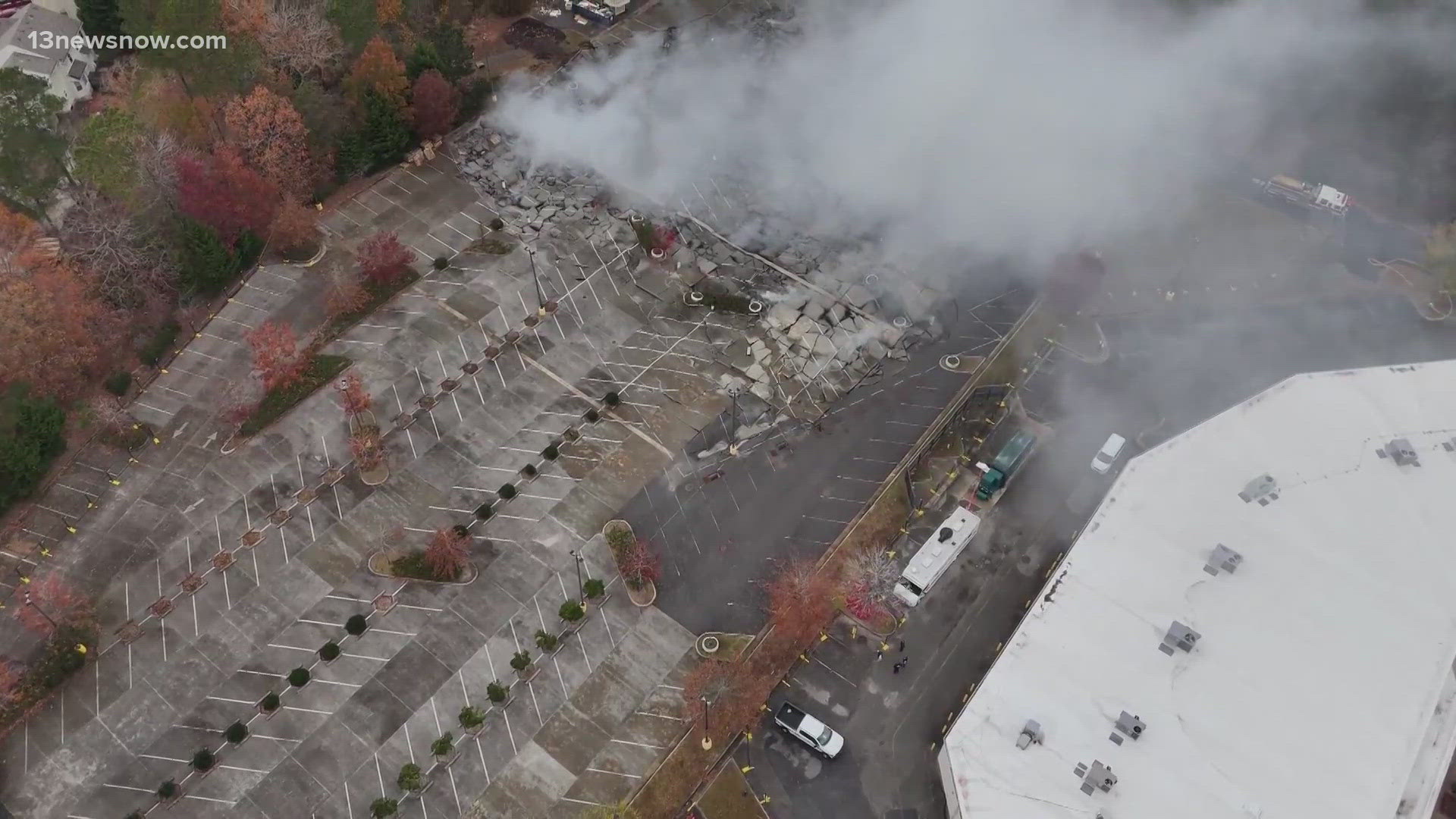 James City County officials updated on Wednesday that the underground fire at the Williamsburg Premium Outlets is still burning and smoke has increased.