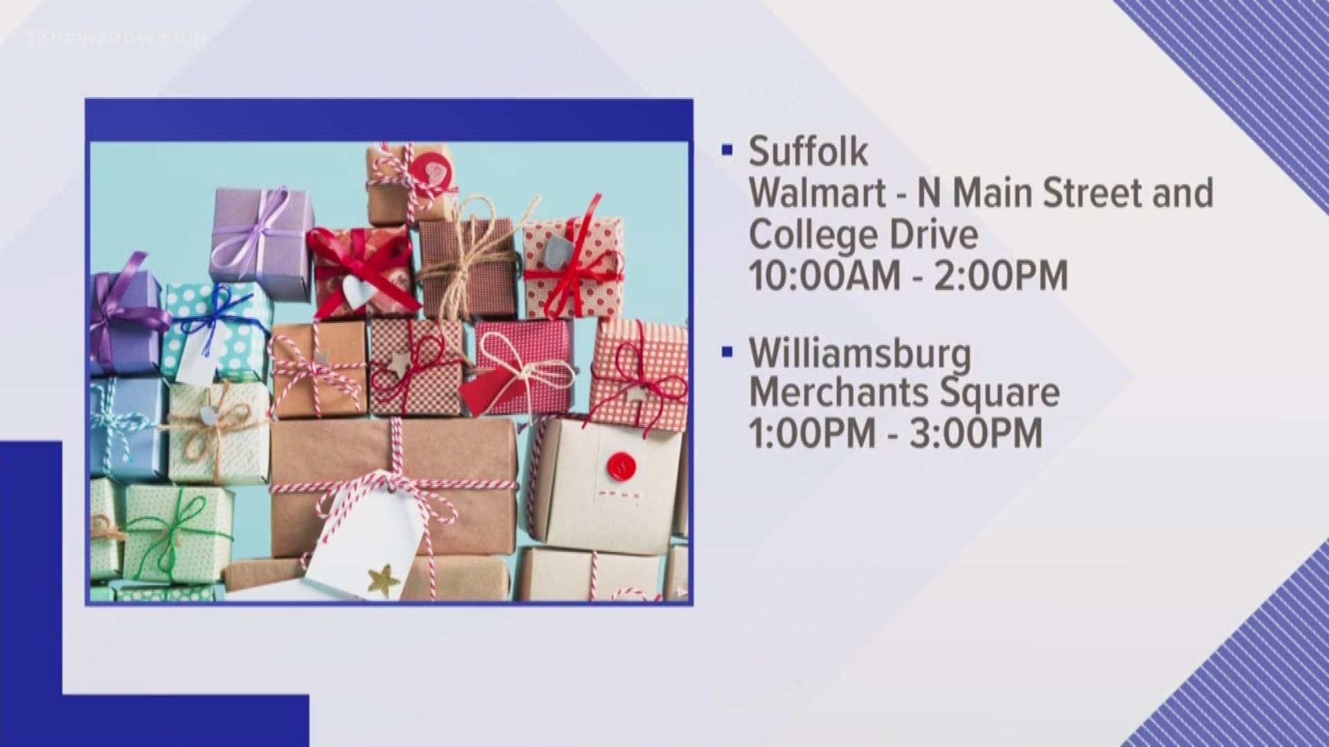 The Suffolk and Williamsburg police departments are holding toy drives this weekend.