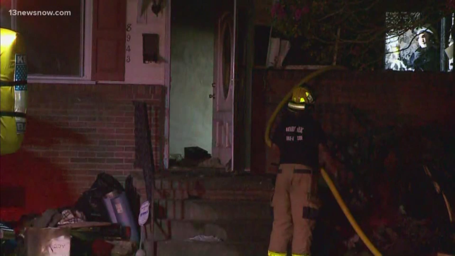 A family of three were displaced when their house in the 8900 block of Granby Street was damaged by a fire. One dog died as a result of the fire.