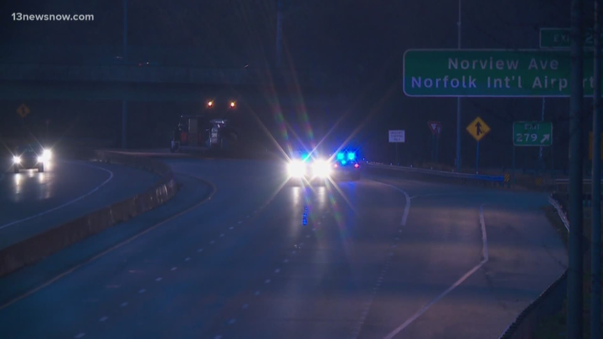 The shooting happened around Interstate 64 between Norview Avenue and Military Highway. One man is seriously hurt.