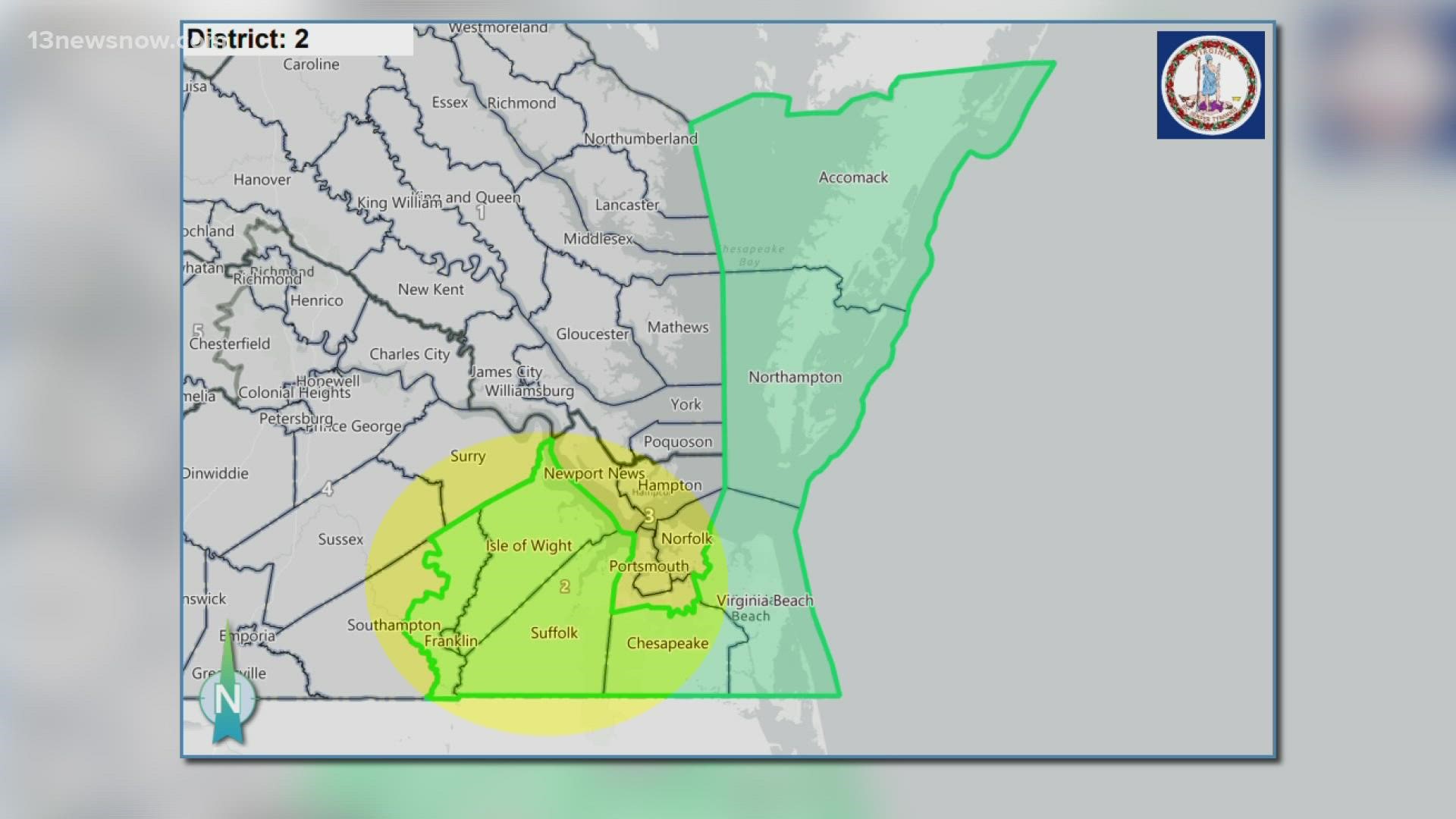 Under proposed maps, Virginia’s 2nd Congressional District - currently represented by Democrat Elaine Luria - would be a tight political battleground.