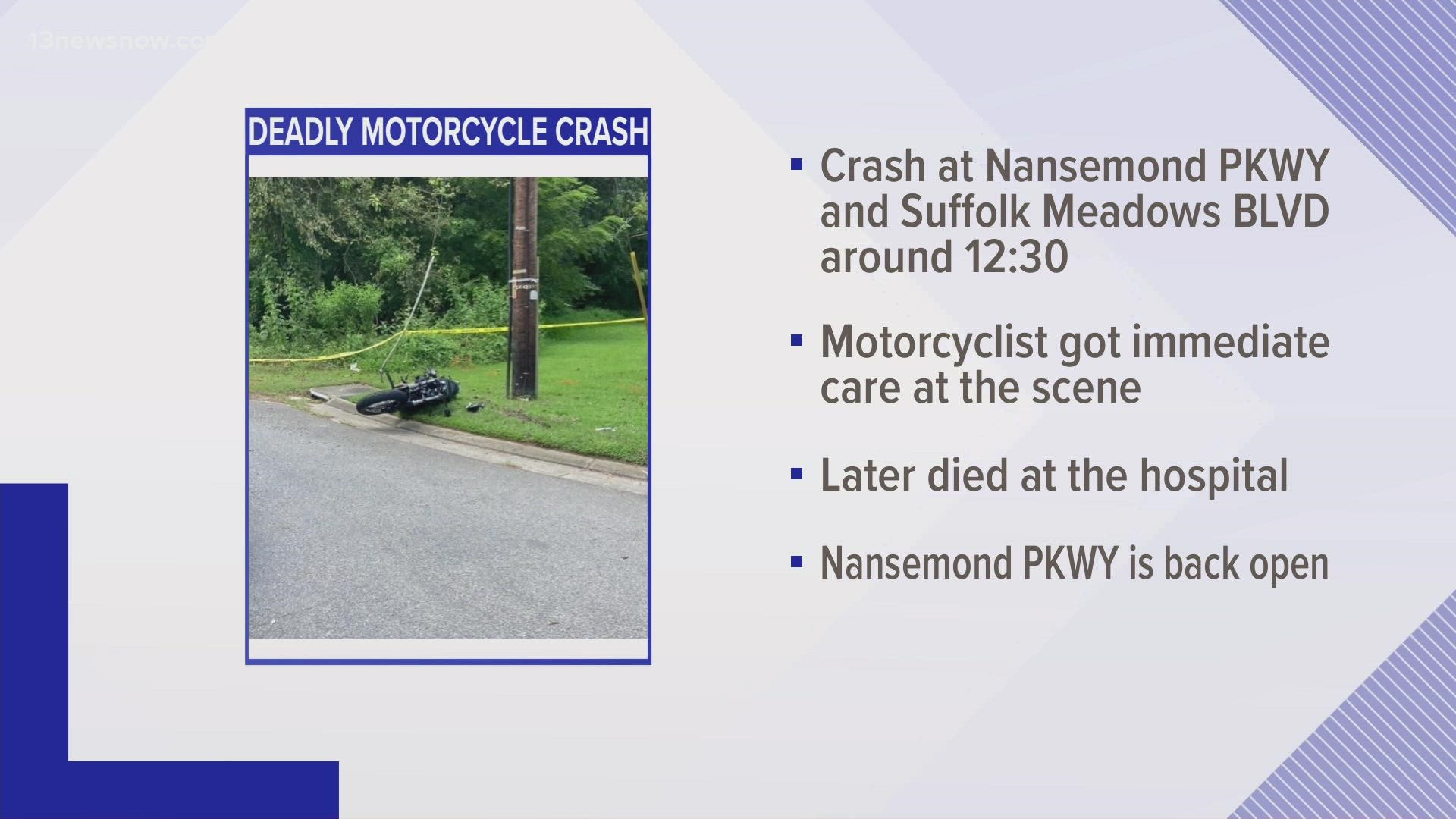 Suffolk Police and Suffolk Fire & Rescue tried to save the motorcyclist once they got to the scene. The driver was taken to a hospital, but he didn't make it.