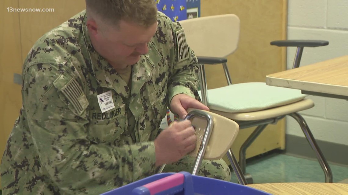 Military service members help teachers in Chesapeake ahead of the first day of school
