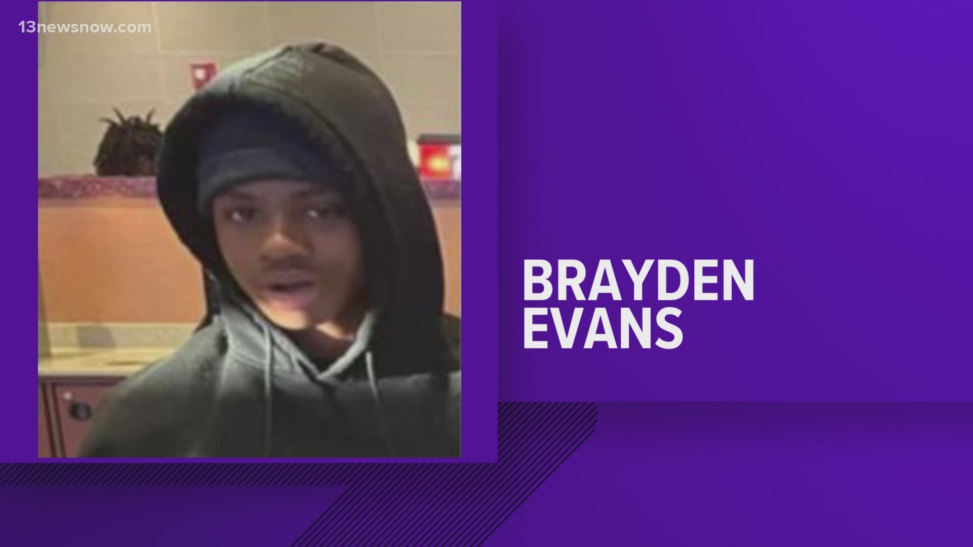 According to police, 13-year-old Brayden Evans left a home in the 1100 block of Railroad Avenue Monday and has not been heard from or seen since.