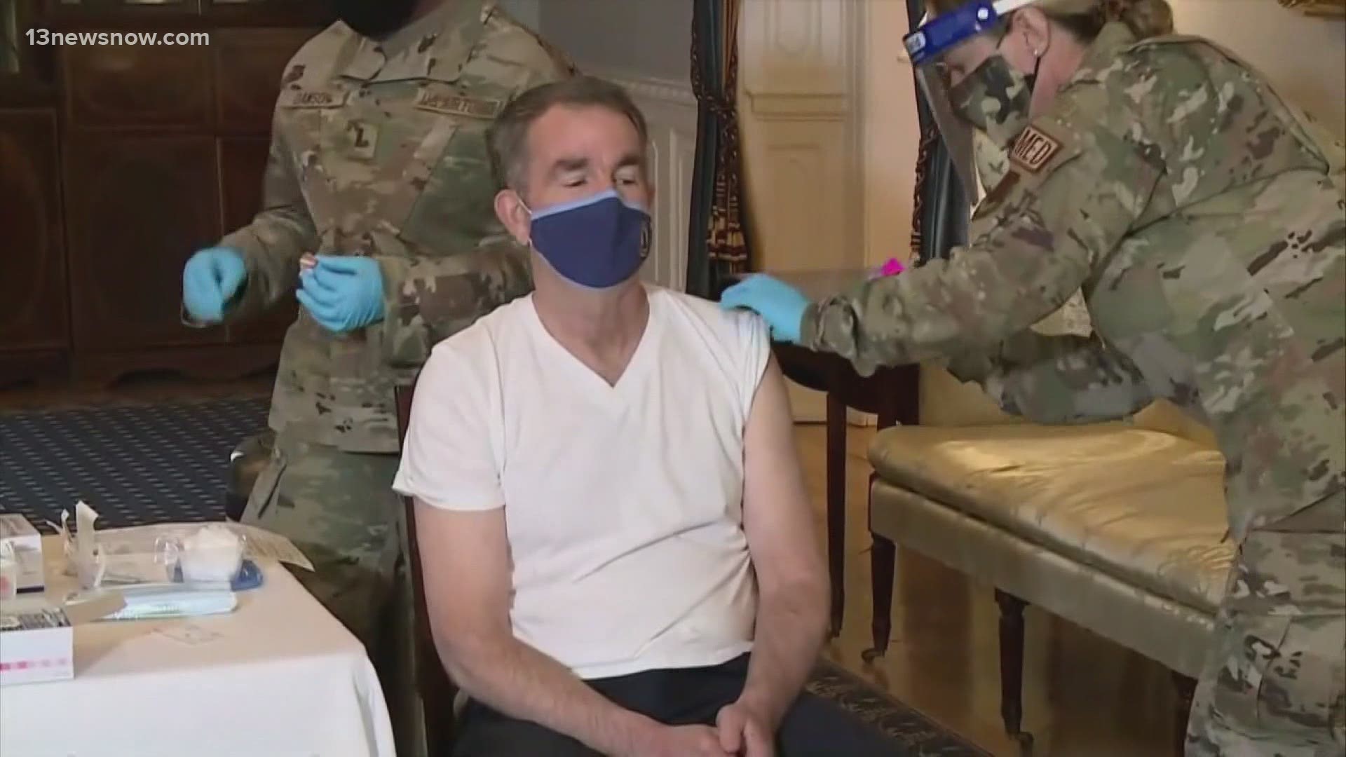 Governor Ralph Northam and his wife Pam sat down for their doses of the vaccine on Monday.