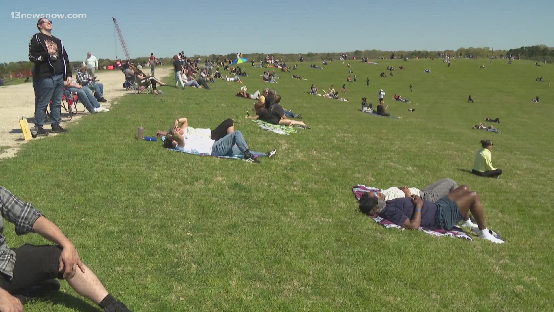 Dozens of spectators gathered at Mount Trashmore in Virginia Beach for the April 8, 2024 solar eclipse.