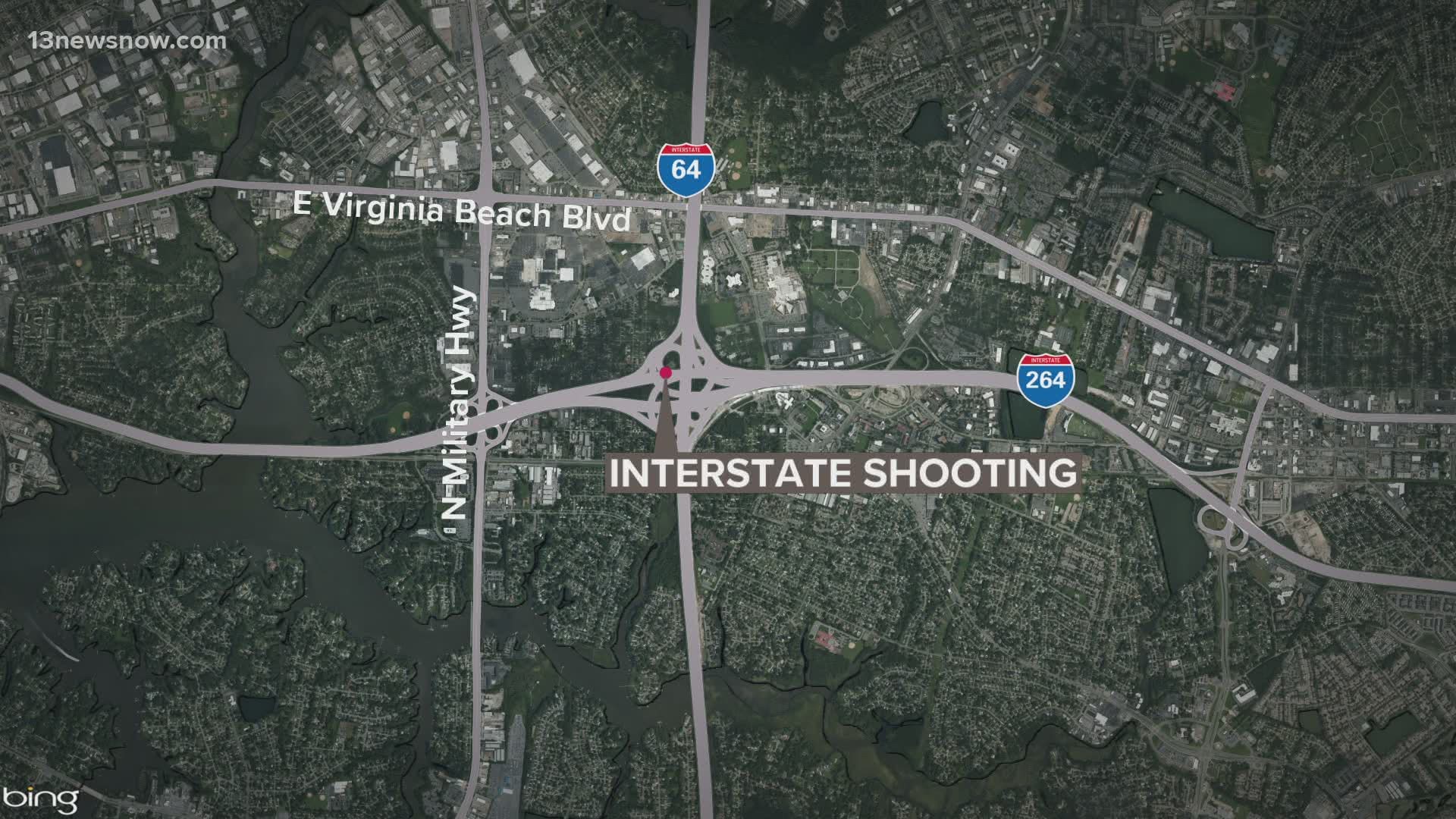 Virginia State police said someone opened fire on four people who were in a car near the Interstate 264-64 interchange. The driver died. A passenger was hurt.