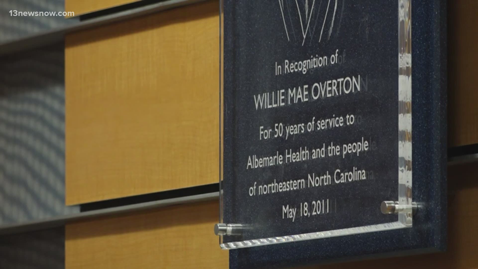 Willie Mae Overton is an employee at Sentara Albemarle Medical Center. She started working at the hospital in 1961.