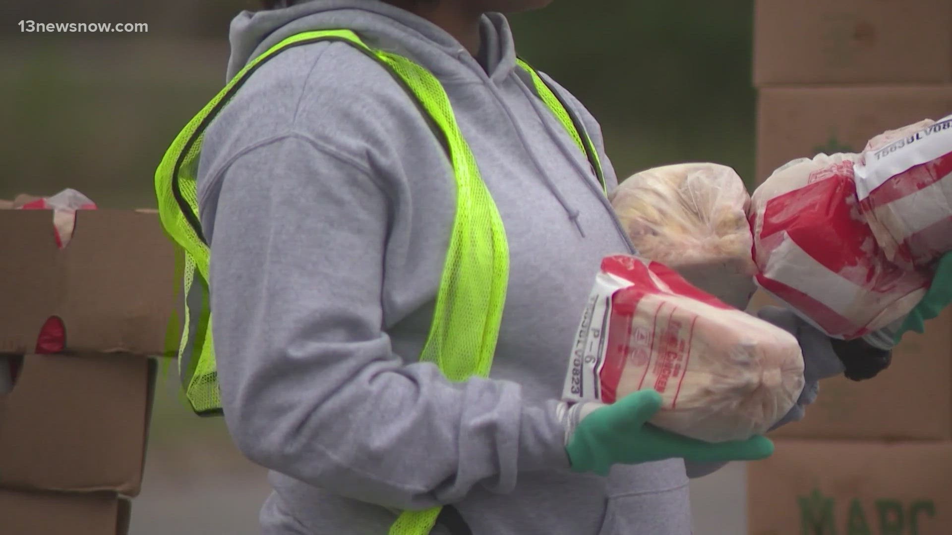 Today, the Virginia Peninsula Foodbank handed out food to people in need.