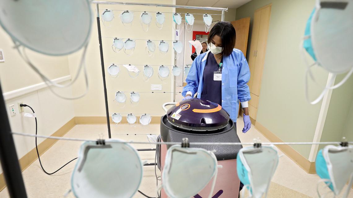 Riverside Health System cleaning N95 masks with UV light for reuse