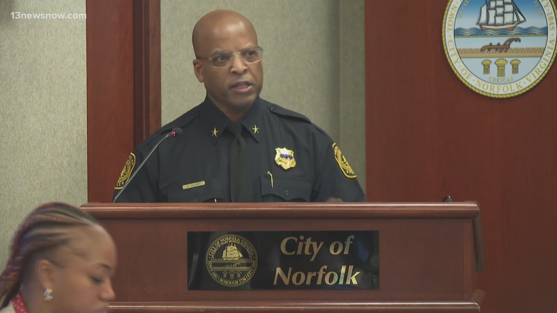 Norfolk Police Chief Mark Talbot presented new numbers from 2023, reporting crime trended down, overall.