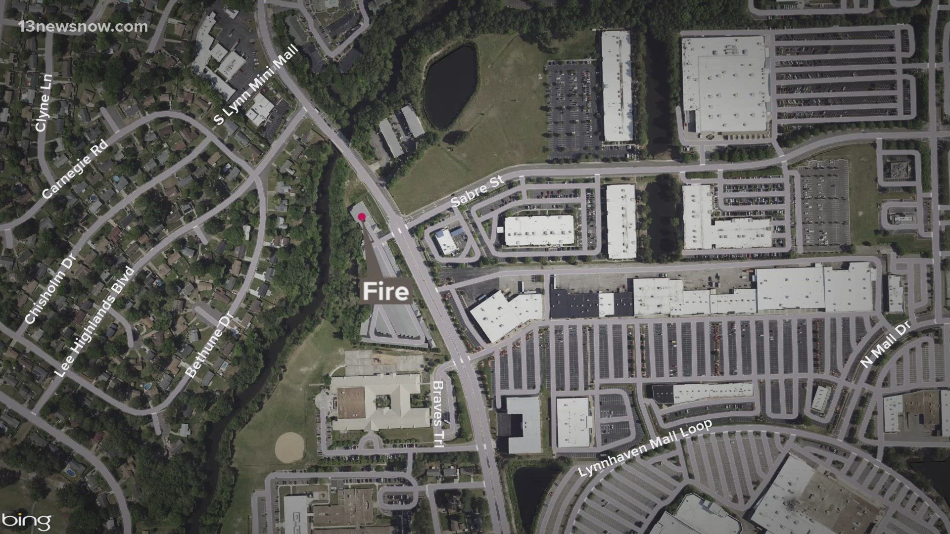 Firefighters are at the scene of a fire near Lynnhaven Mall Tuesday.