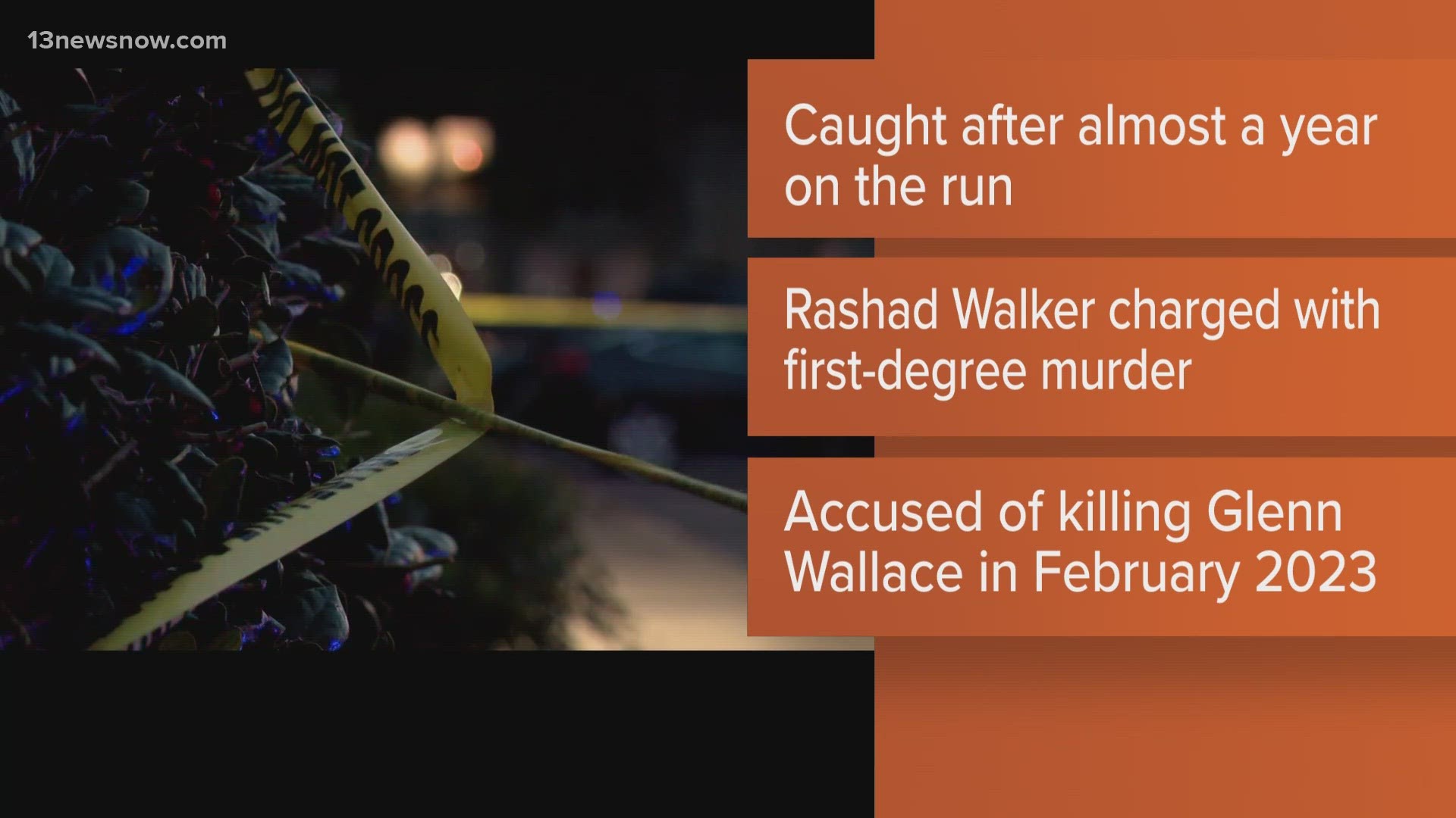 Glenn Wallace, 29, was shot around 3:30 p.m. February 16 in the 600 block of Dunedin Road. Rashad Walker of Raleigh Avenue in Suffolk has been arrested and charged.