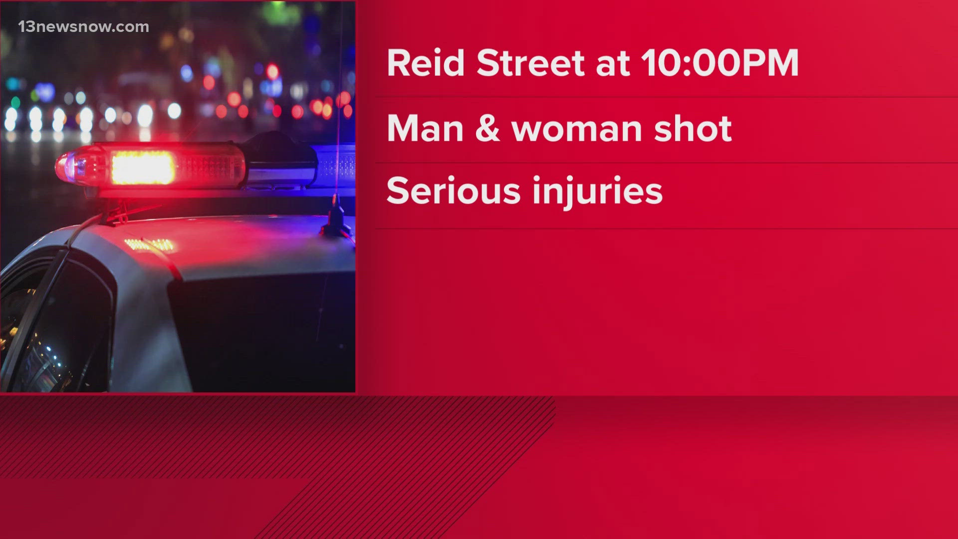 An adult man and woman have serious injuries after a double shooting occurred tonight on Reid Street.