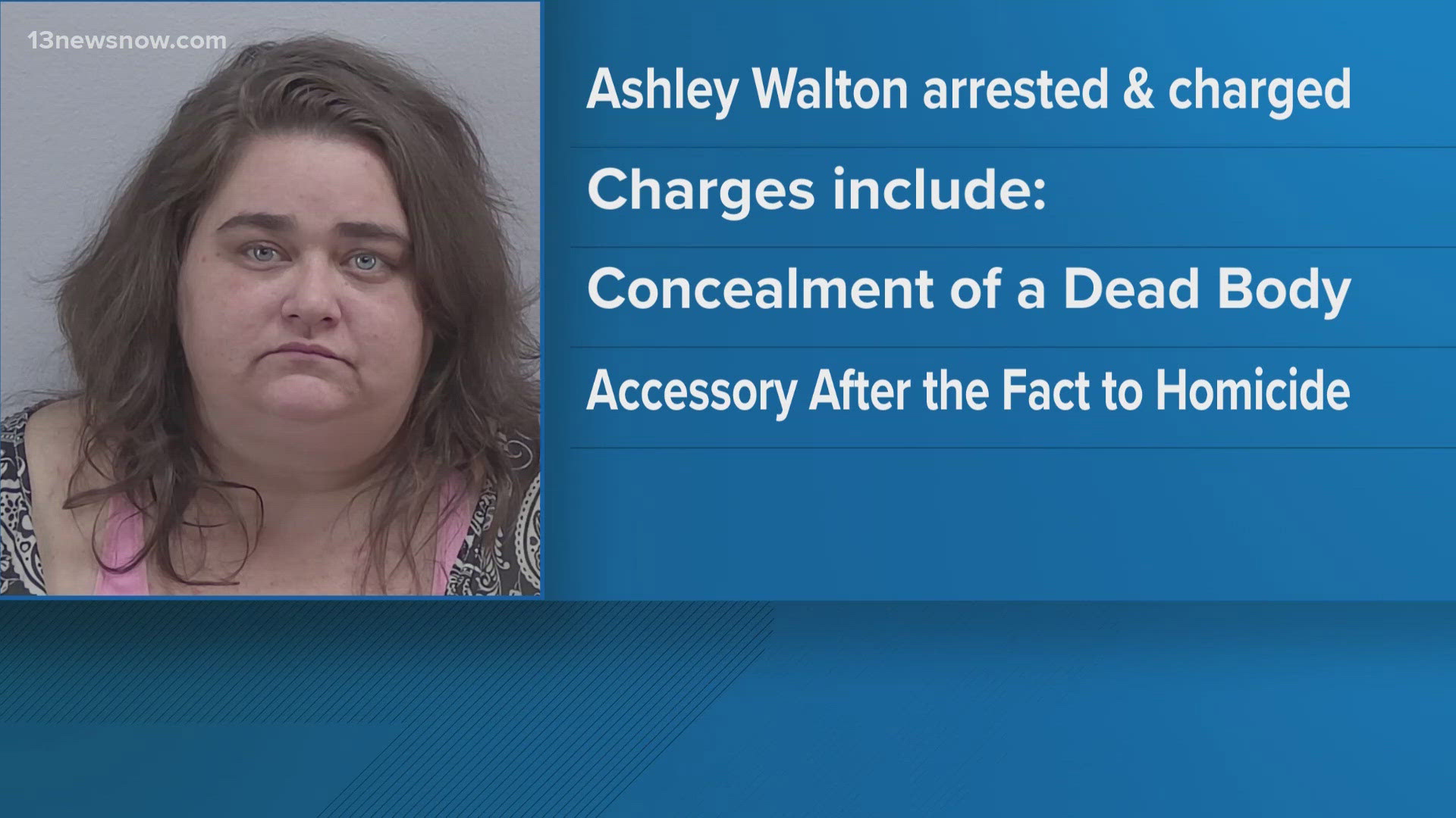 Virginia Beach police arrested 35-year-old Ashley Walton in connection with the case.