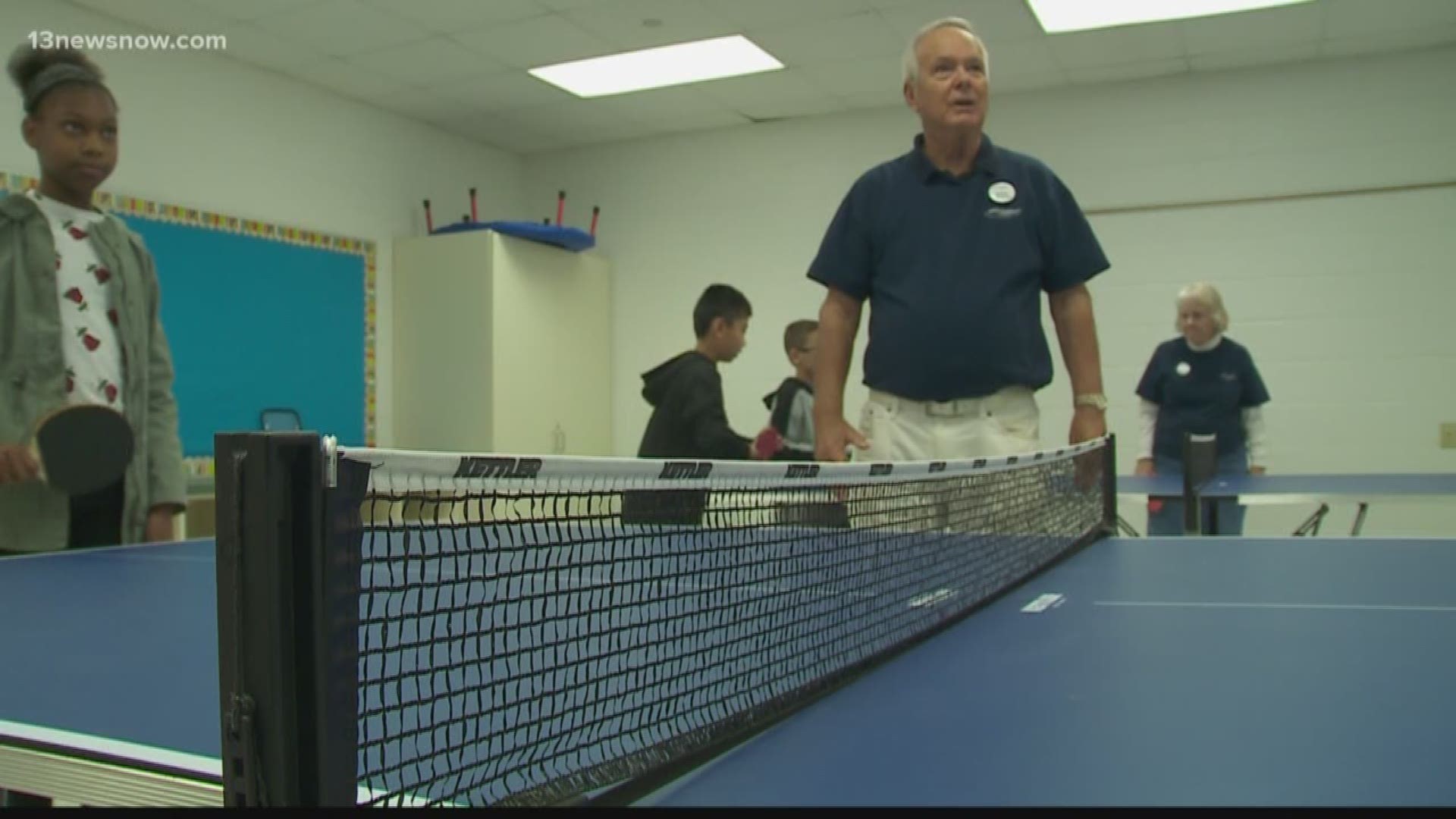 A group of retirees, who double as amateur ping-pong players, teach elementary students ping-pong proving it can become a life-long hobby.