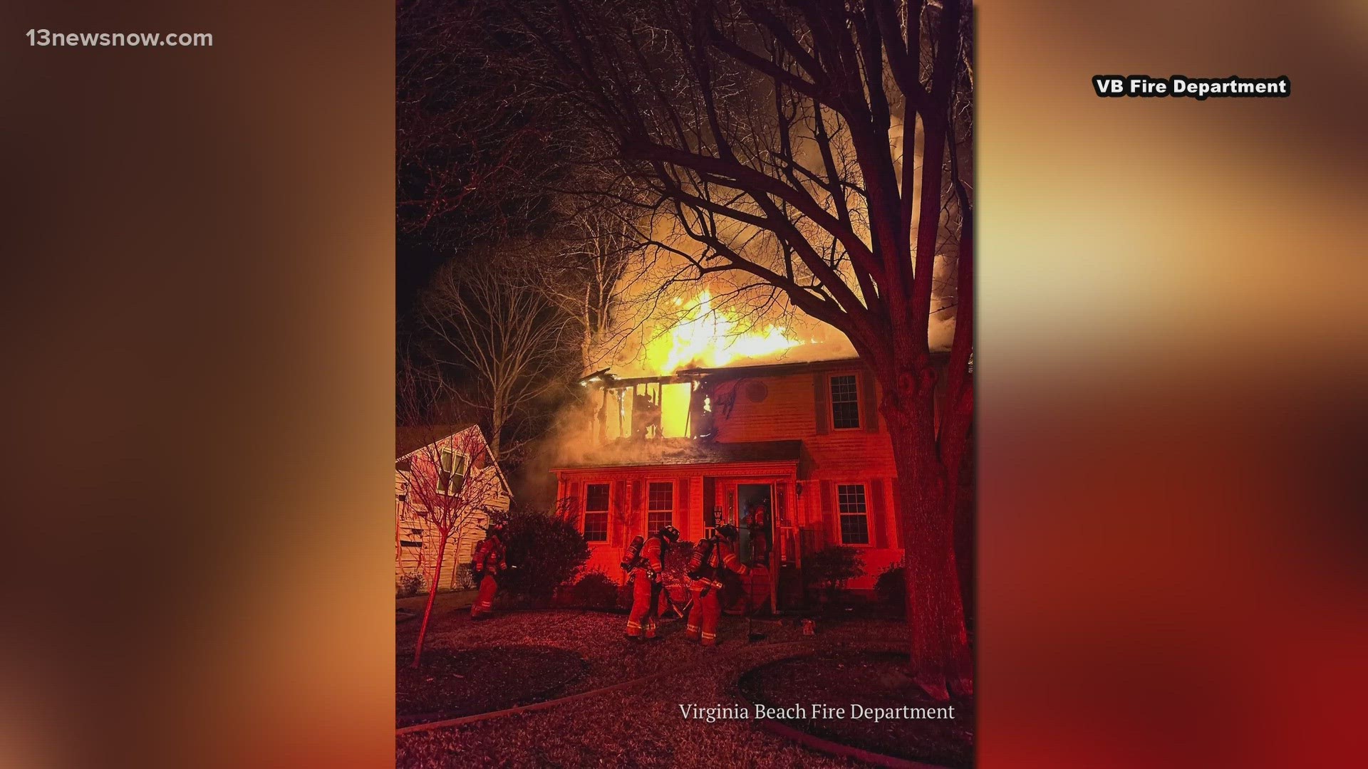 Virginia Beach Fire Department says they responded to a house fire in the 1000 block of Wessex Lane in the Lake James section of the city around 11:53 p.m.