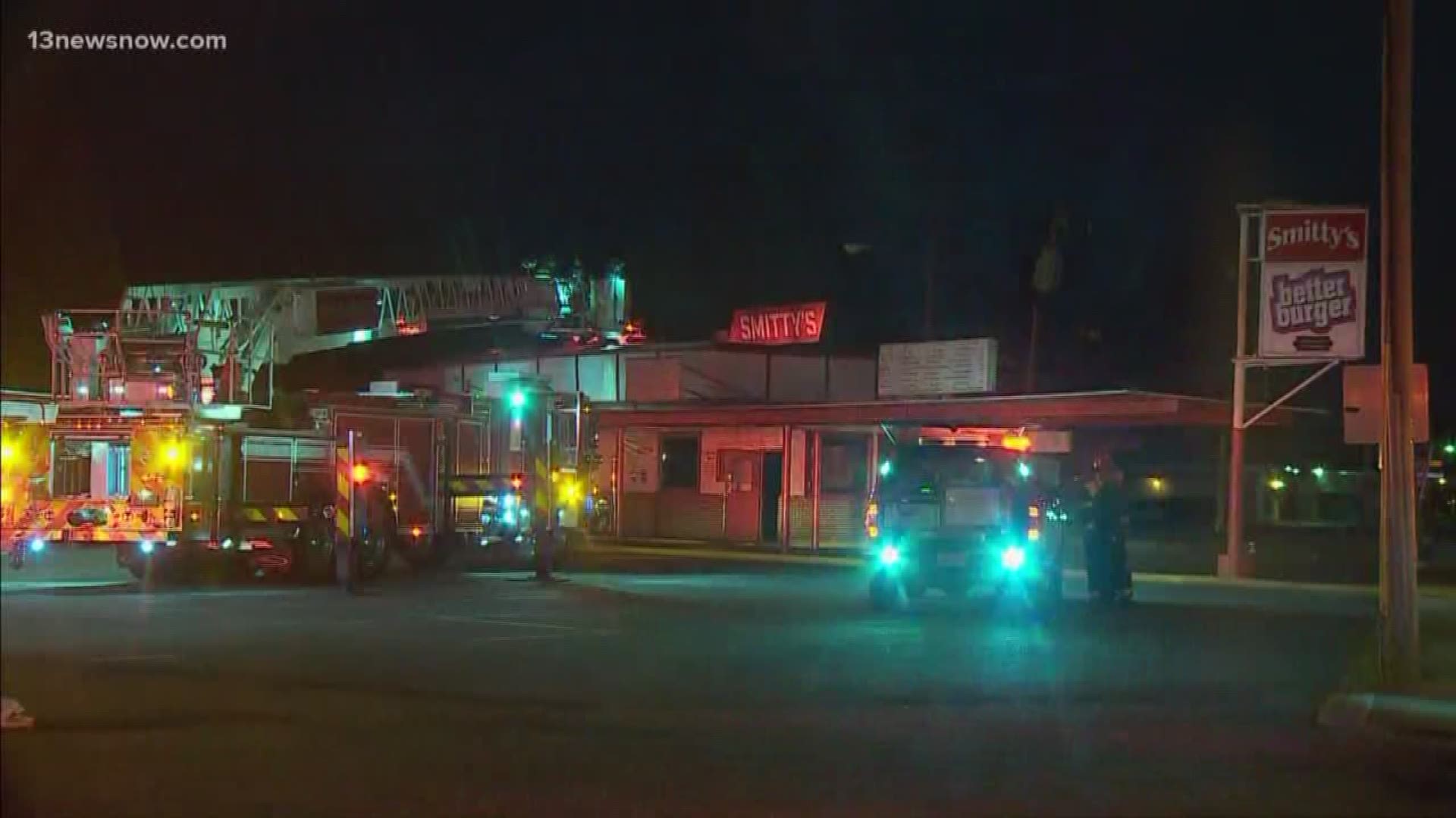Crews were on scene of a fire at Smitty's Better Burger in Hampton.