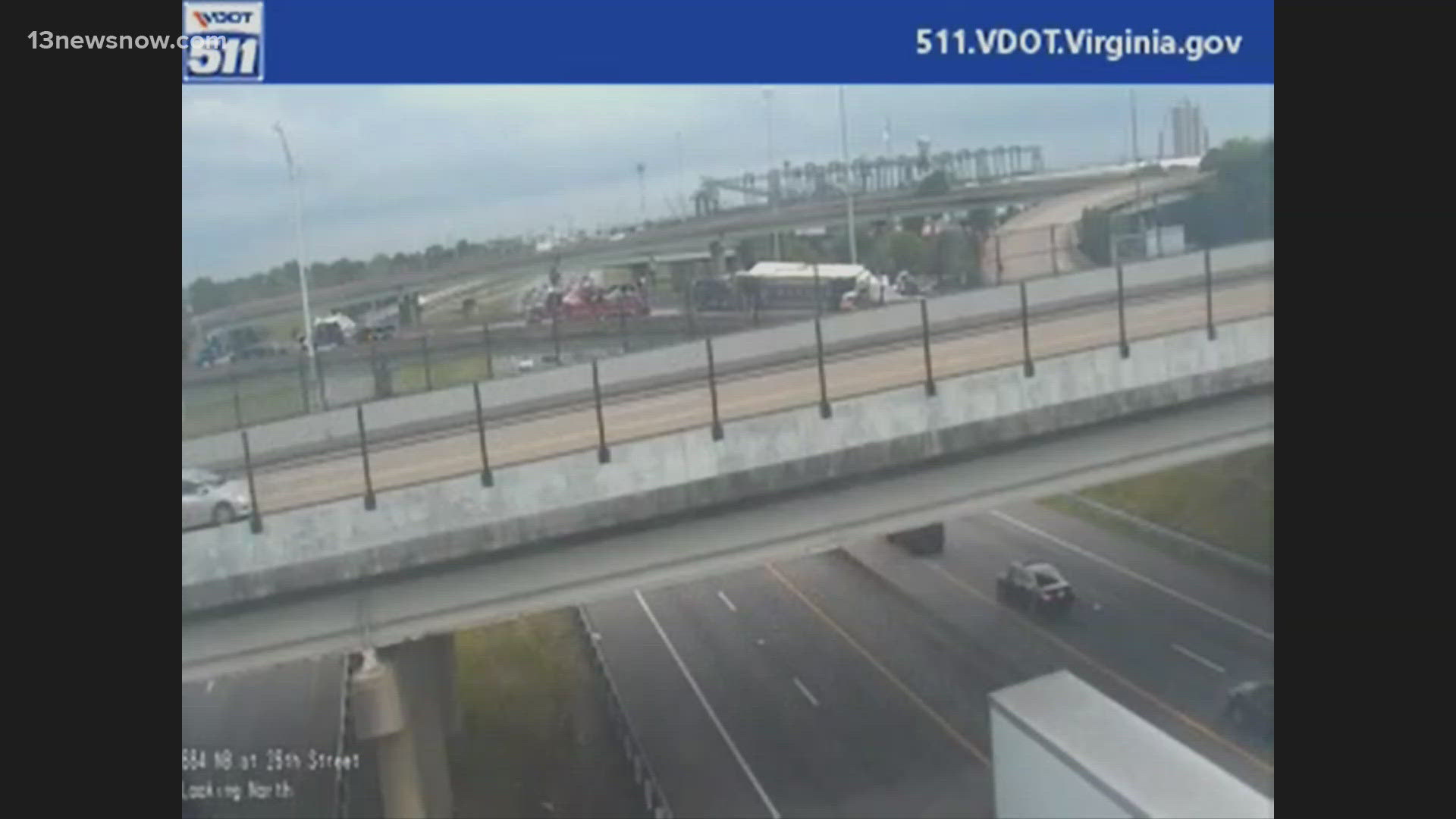 A tractor trailer crashed near the off ramp to 26th/27th Street, causing the ramp to be shut down for an "unknown" amount of time, state police said.