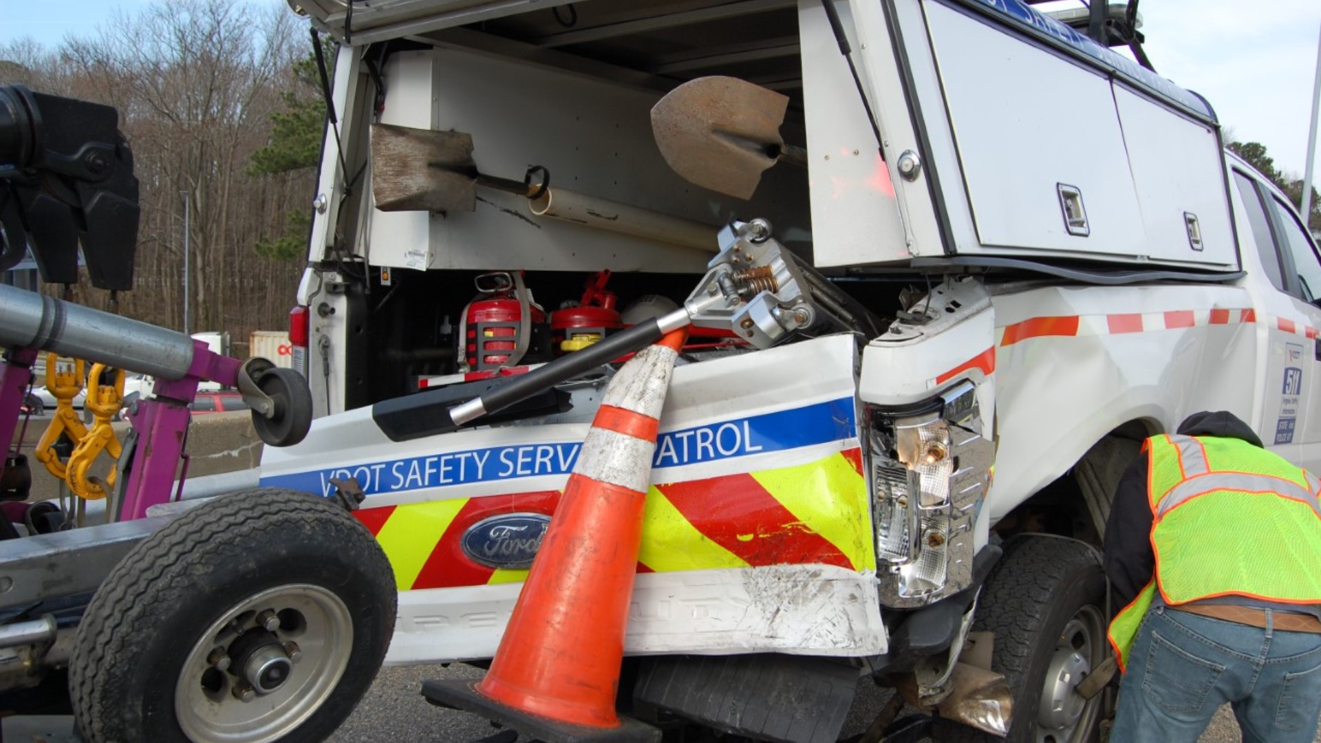 Two hurt after SUV hits VDOT truck on I64 E.