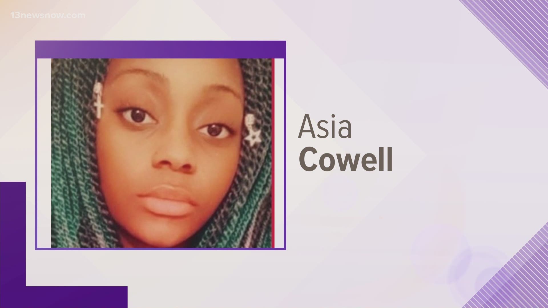 Asia Cowell was last seen in Norfolk on Sept. 7. The 17-year-old's body was found in Newport News. Police say her death is being investigated as a homicide.