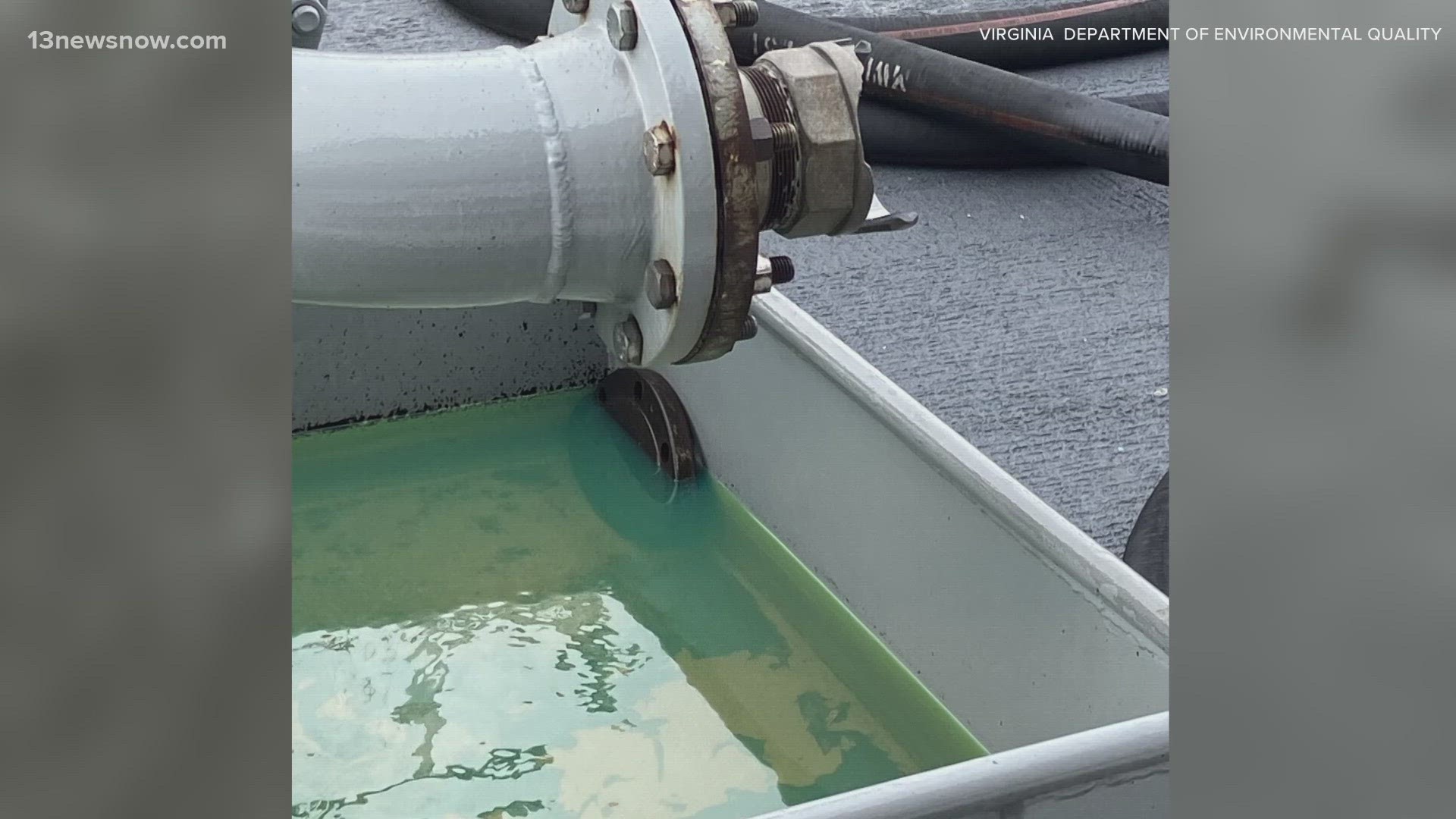 We’re told a navy fueling barge was filling up a NOAA vessel with green-dyed diesel fuel this morning when part of the hose connector broke off.